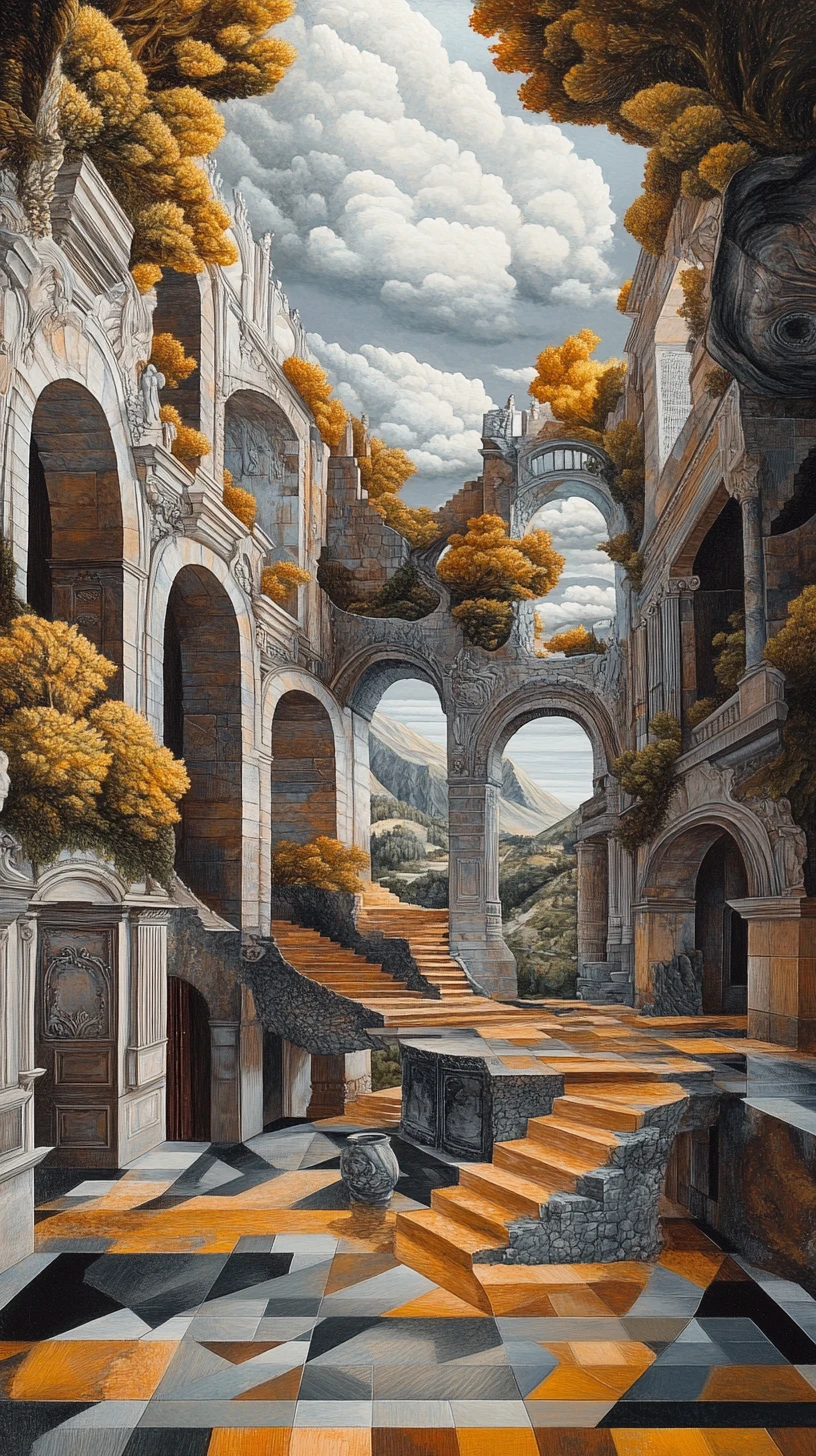 Paisaje onírico surrealista de cuadros de ilusión óptica
