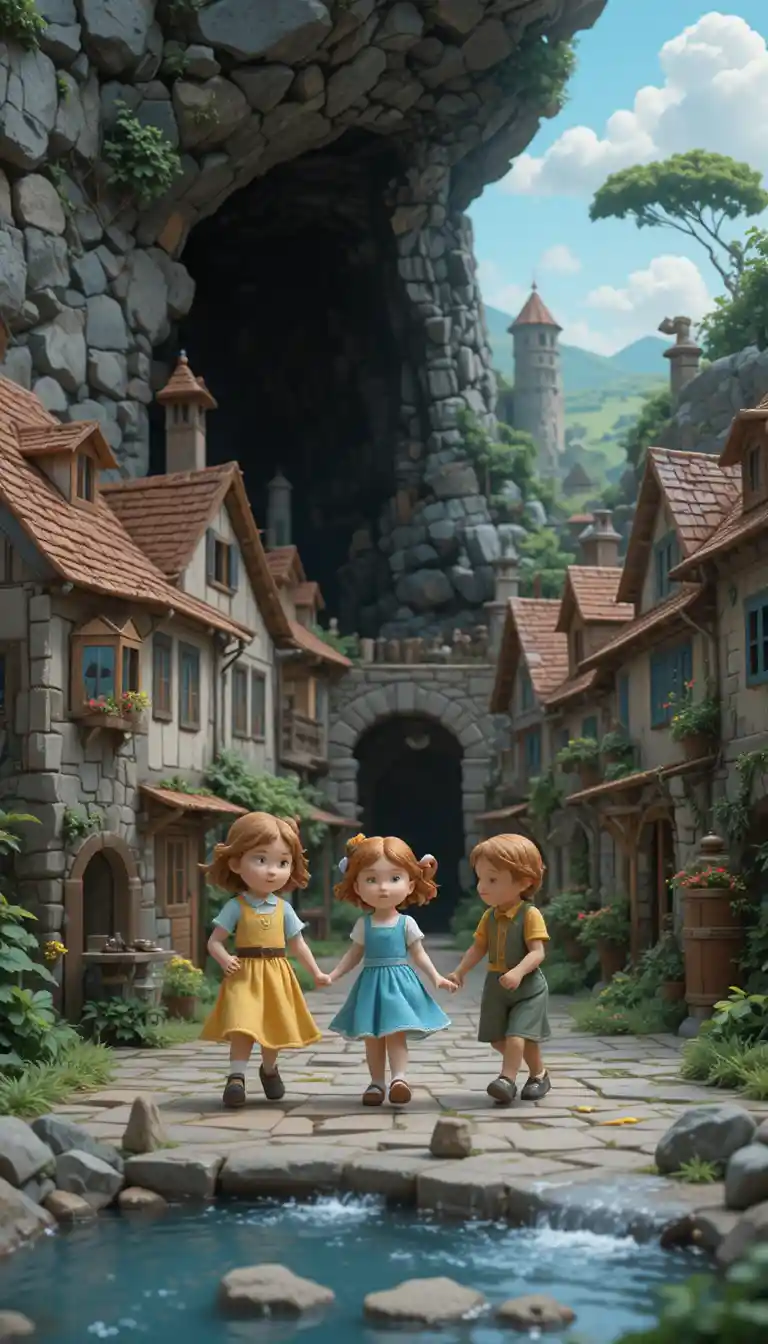 Illustrazione infantile di villaggio di plastilina con abitanti a passeggio