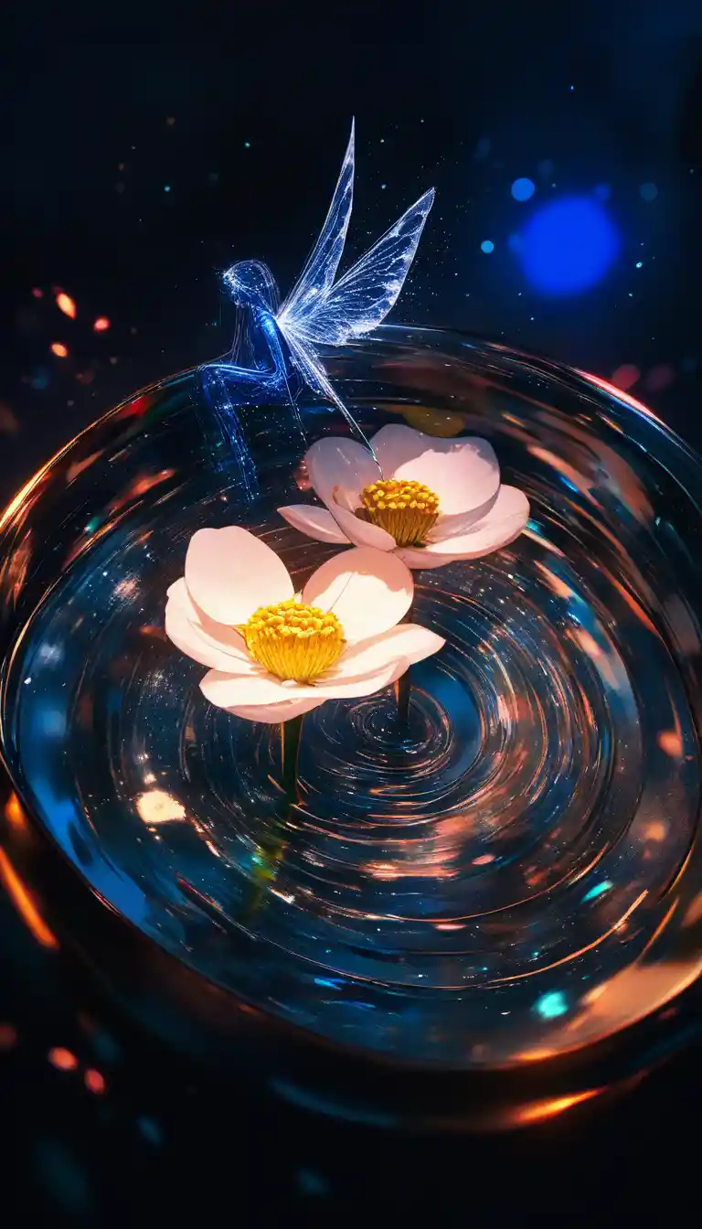 Blue fairy resting inside a blooming flower