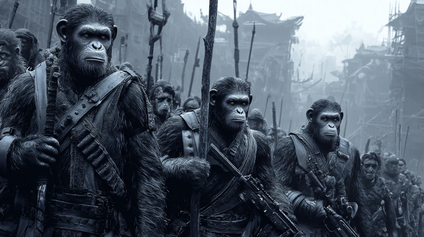 Warrior group in a post apocalyptic New York street