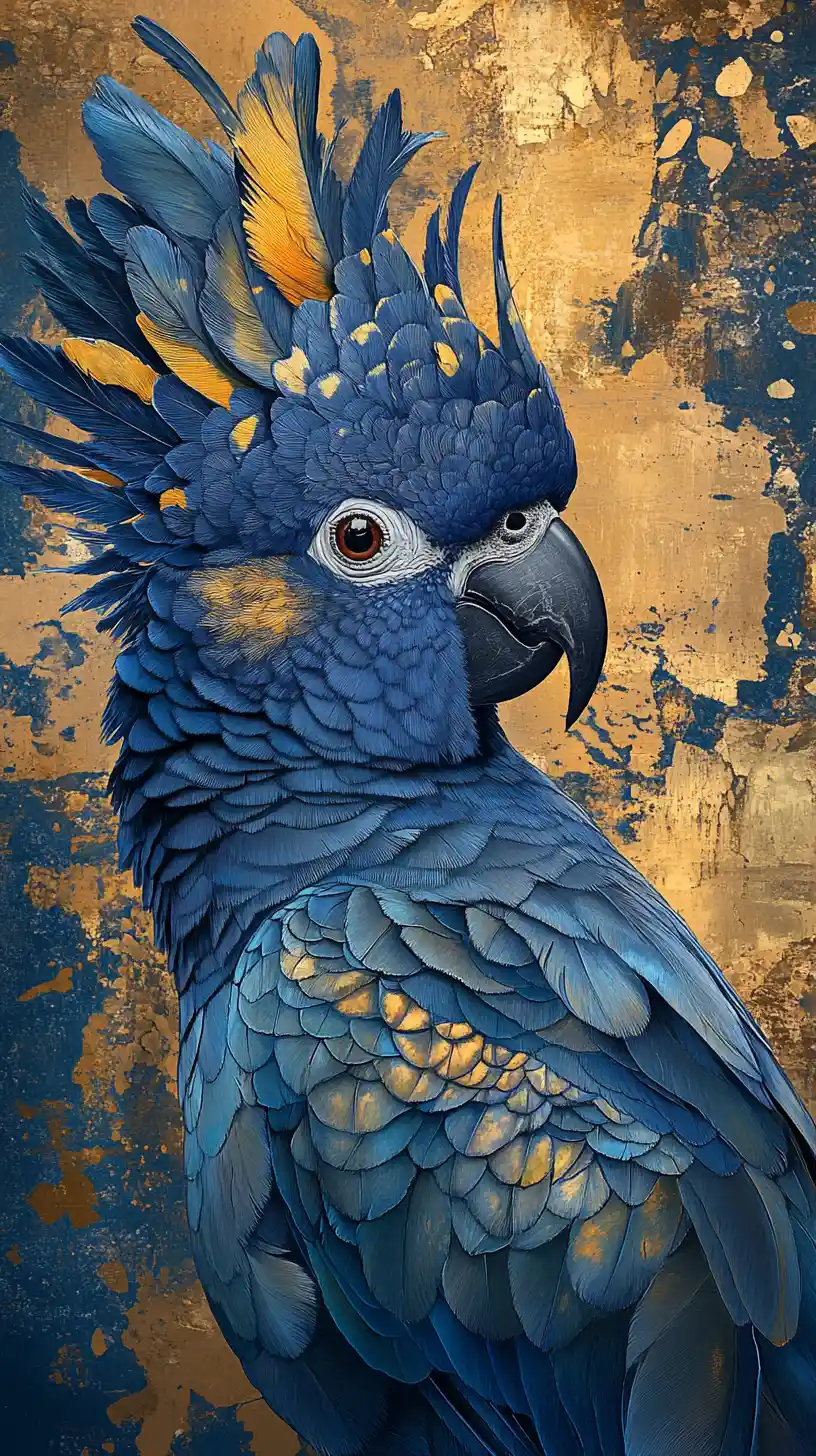 Surreal blue cockatoo against a renaissance inspired background