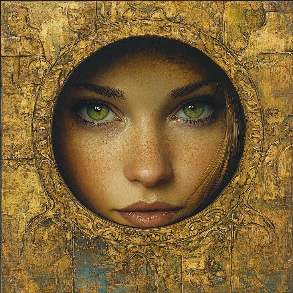Mystical light pouring through a keyhole onto a woman