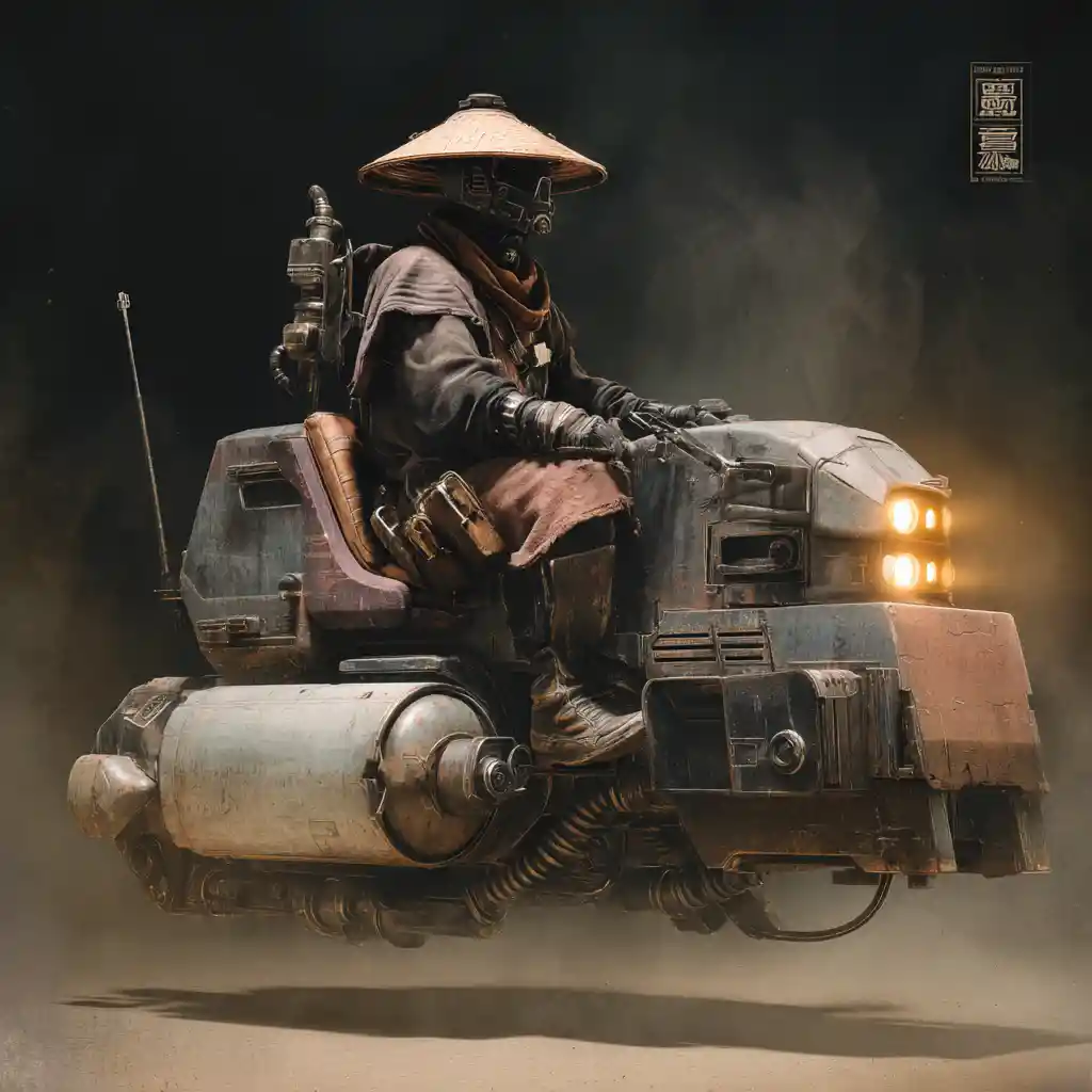 Futuristic sci fi cargo speeder in a cinematic city scene