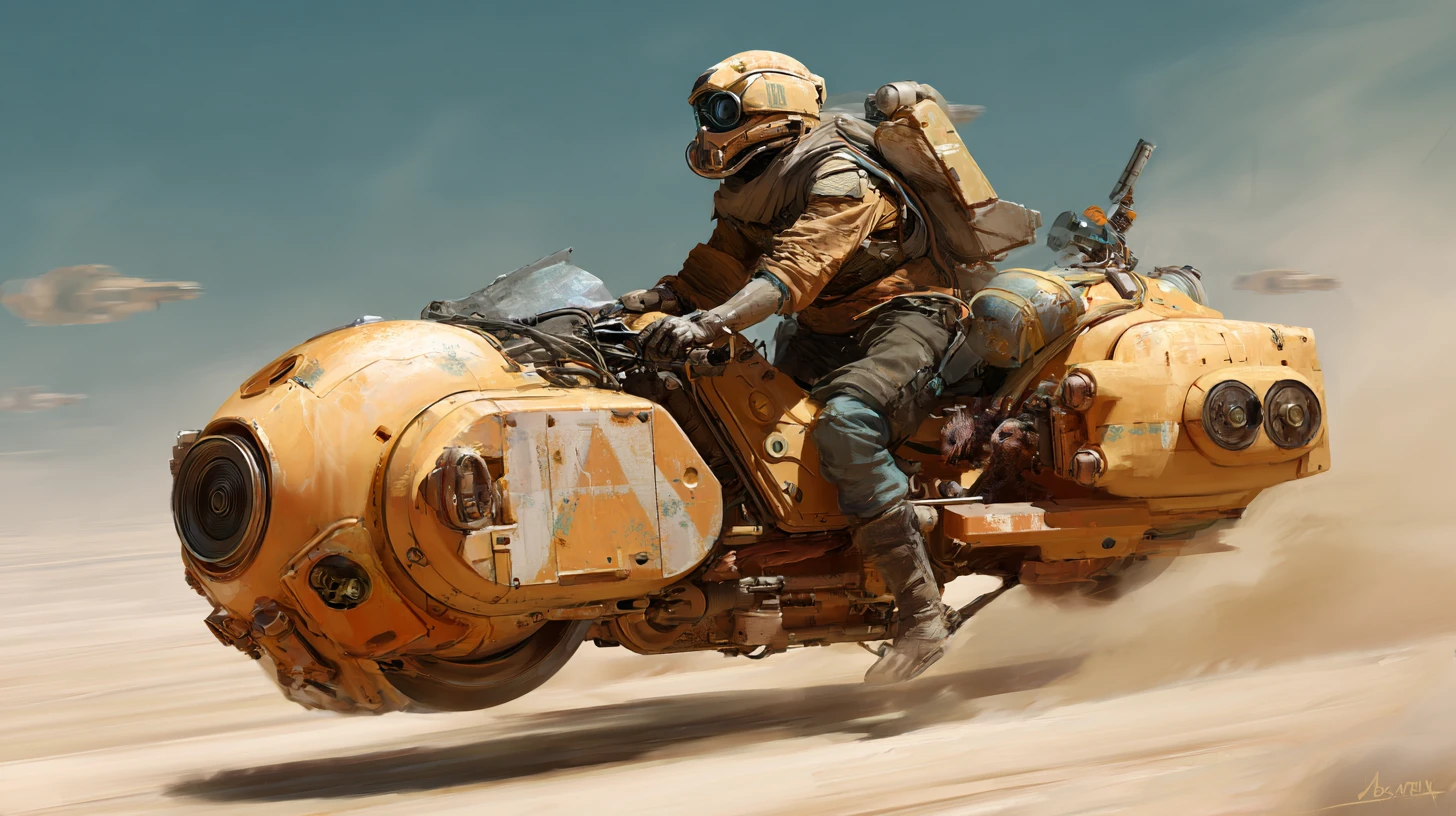 Futuristischer Cargo-Hover-Speeder rast durch Sci-Fi-Stadt