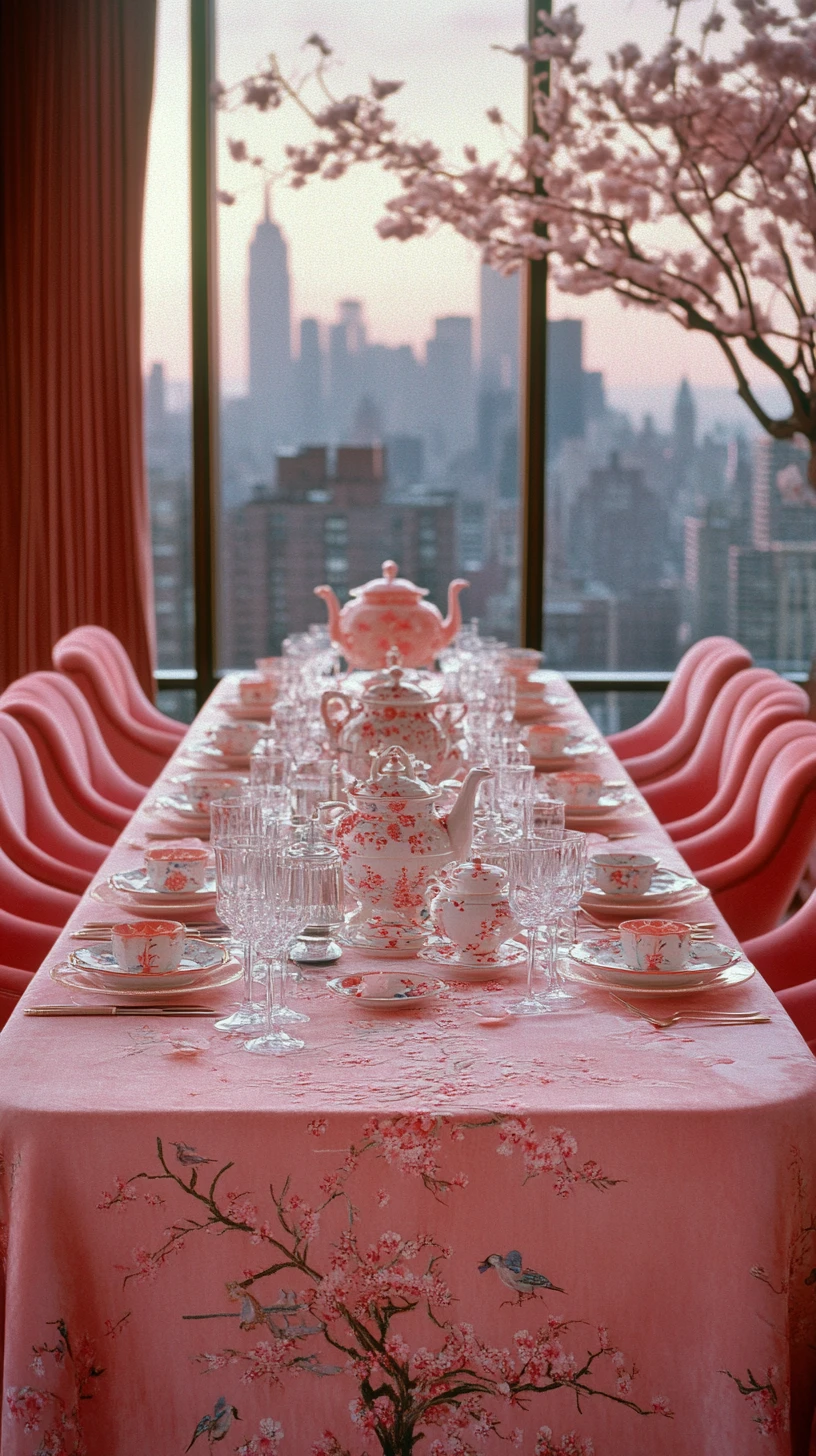 Elegant dining room table prepared for a pink tea service