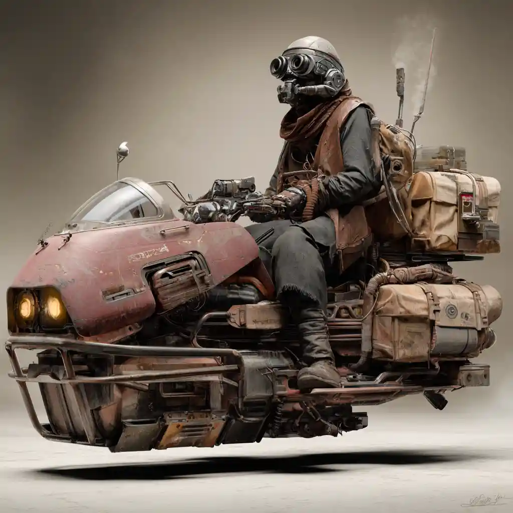 Futuristic sci fi hovercraft speeding through a neon city