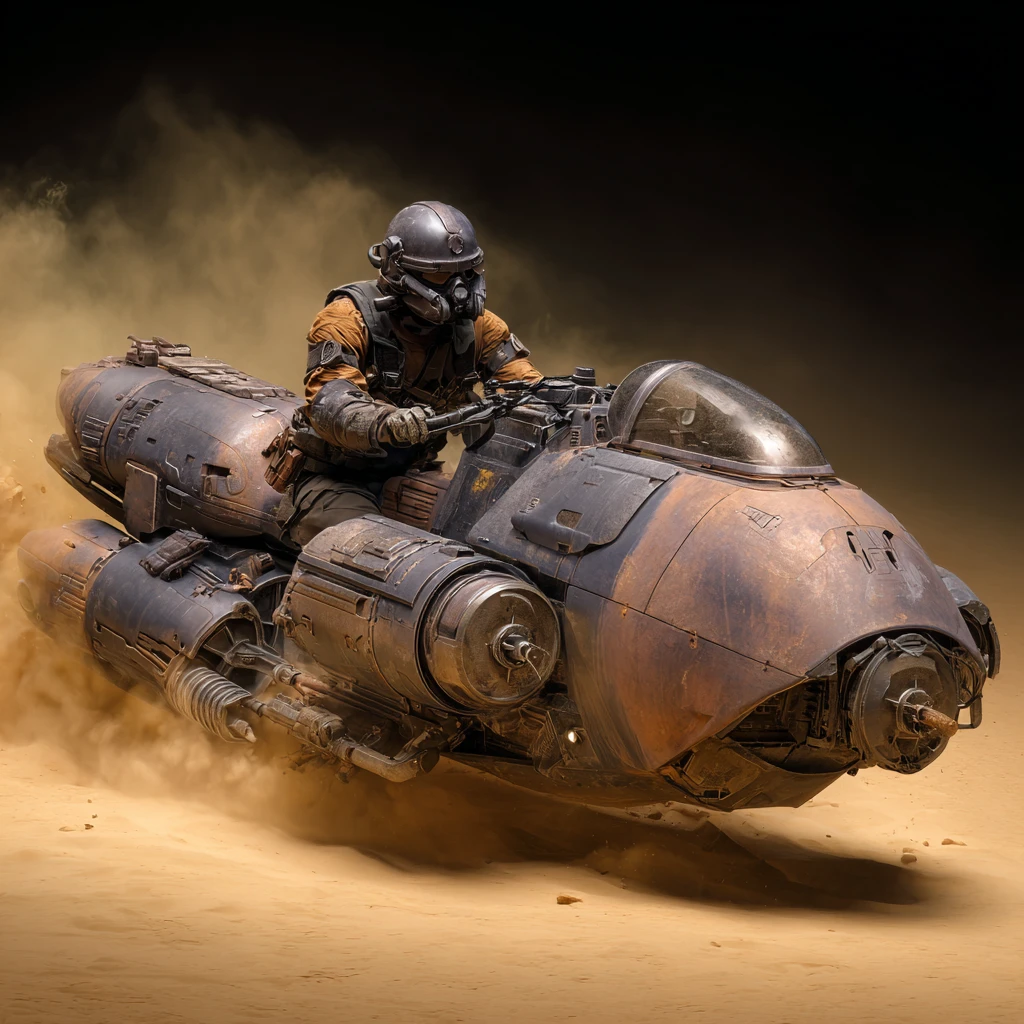 Cinematic sci fi hovercraft racing through a futuristic city