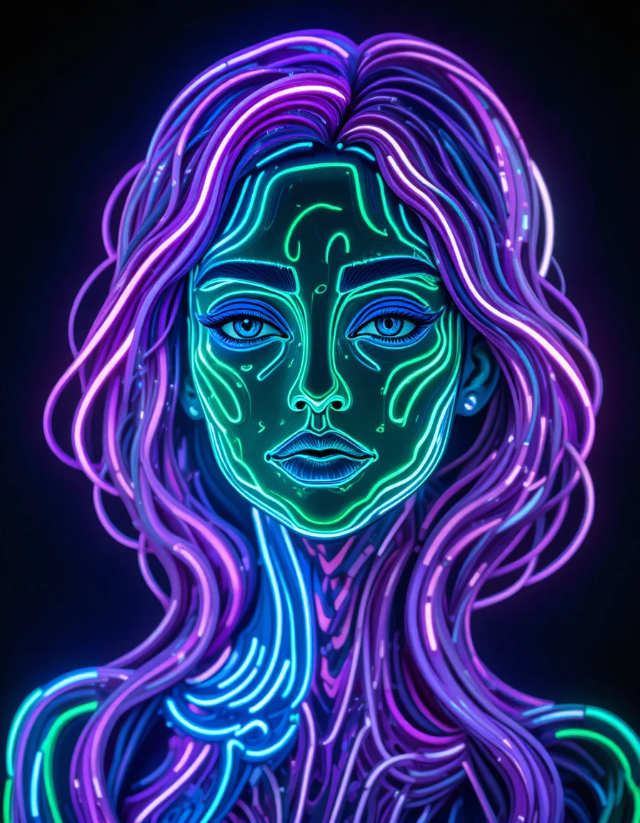 Abstract neon papercraft illusion of a swirling female figure