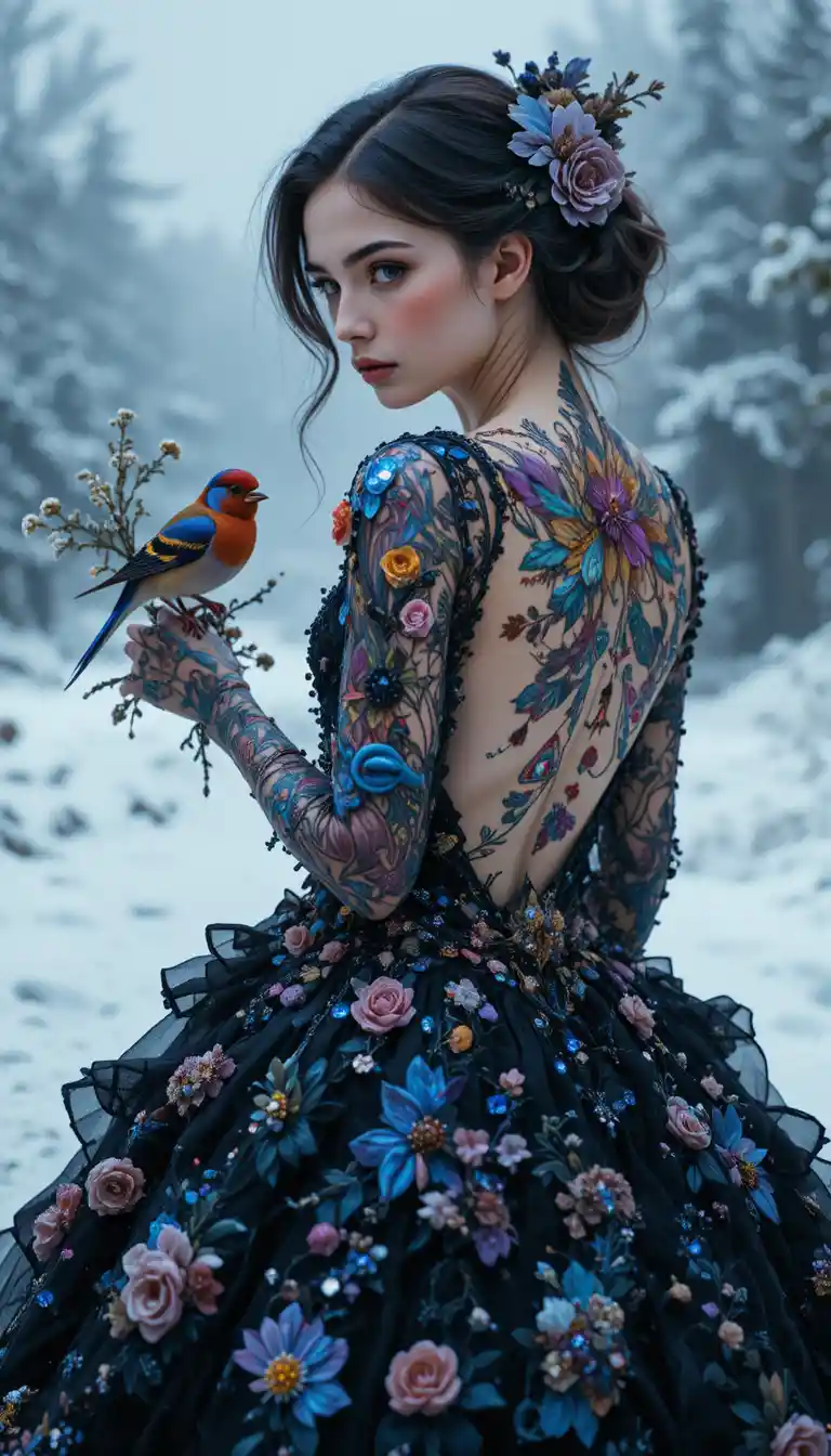 Cinematic portrait of a woman in an open back dress