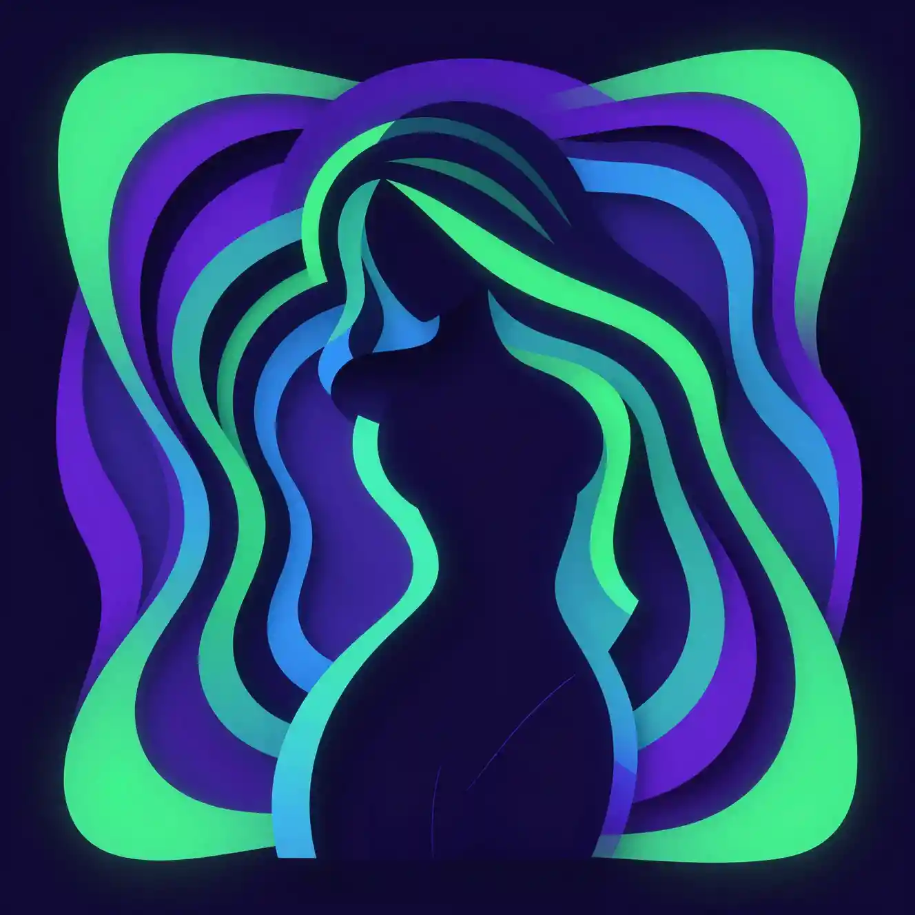 Abstract neon woman formed by swirling papercraft lines