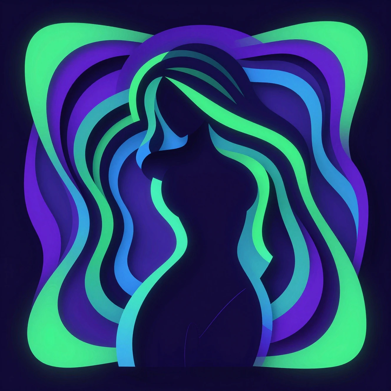 Abstract neon woman formed by swirling papercraft lines