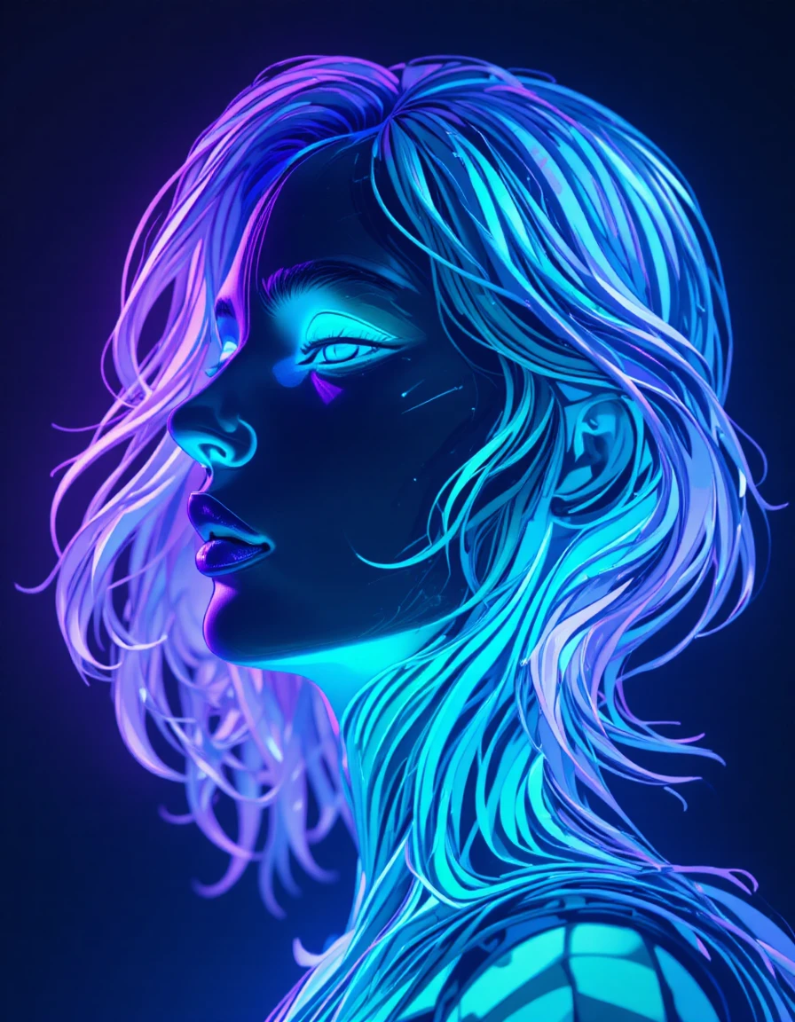 Abstract neon woman with swirling papercraft lines