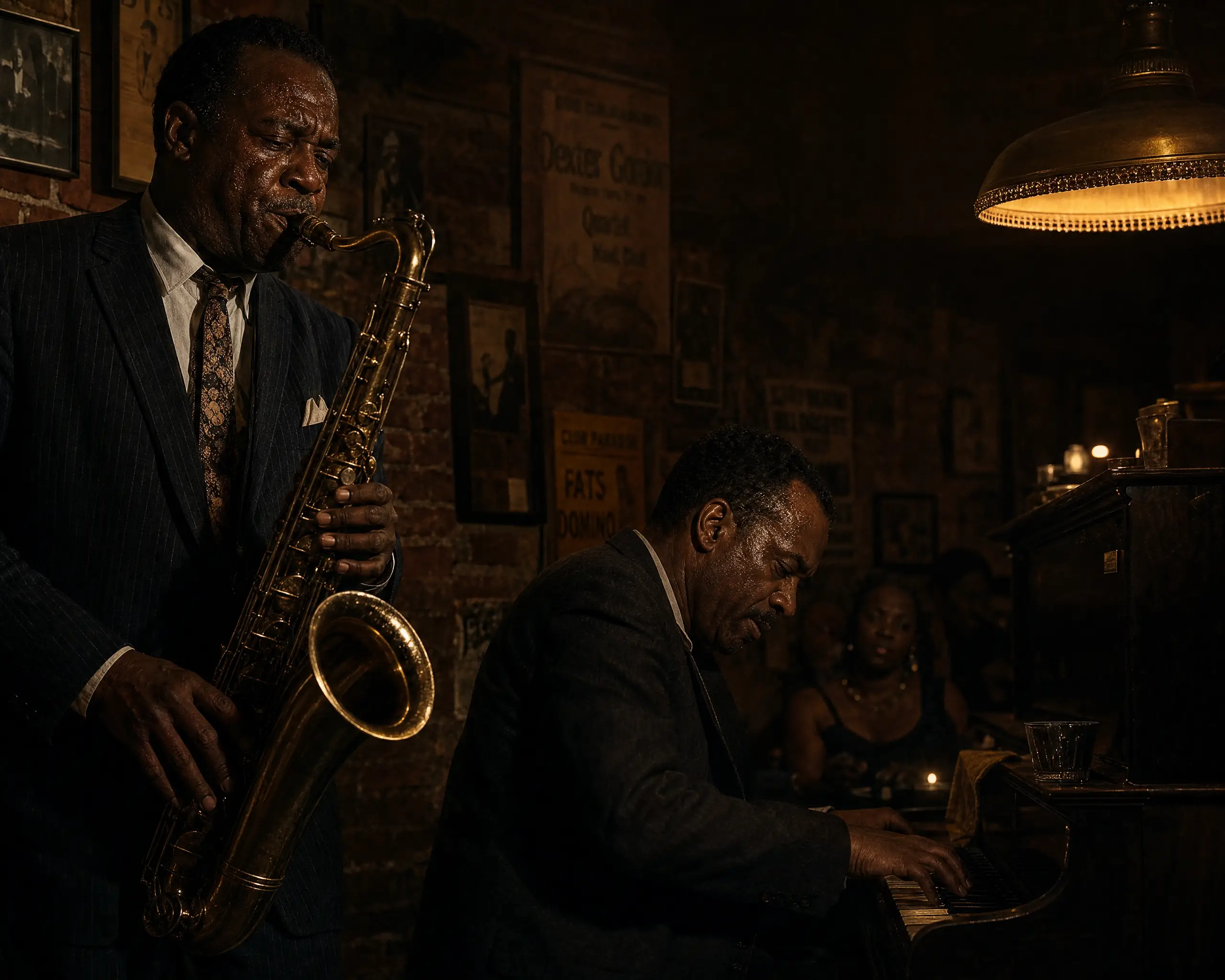 Sassofonista e Pianista in un Club Blues Fumoso di Chicago