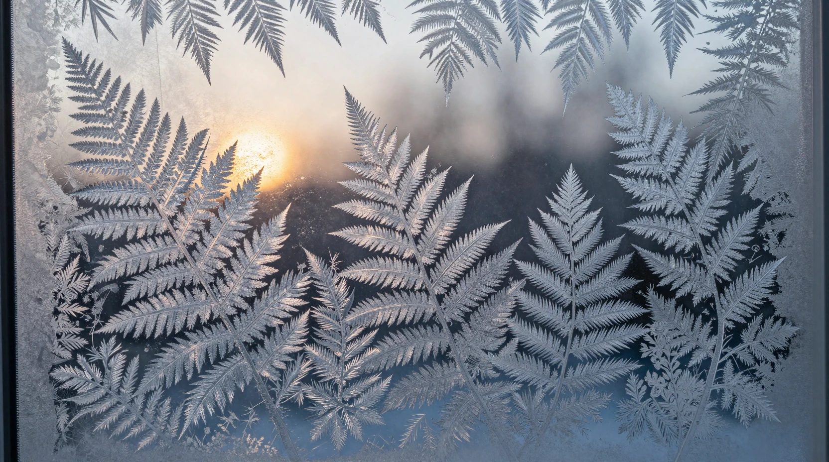 Close up frost patterns on a winter window drawing