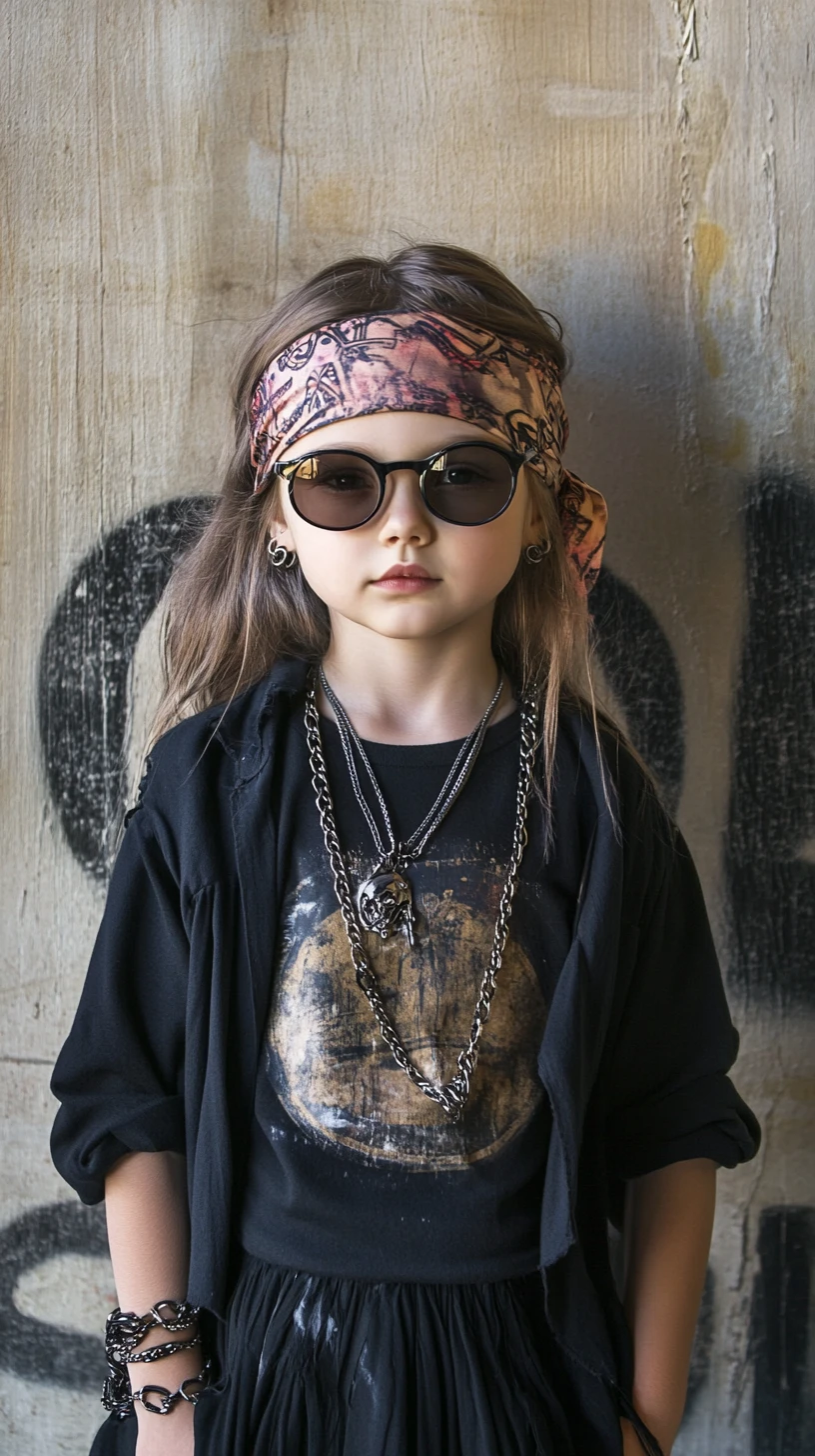 Punk rock girl with wild curls in urban backlit scene