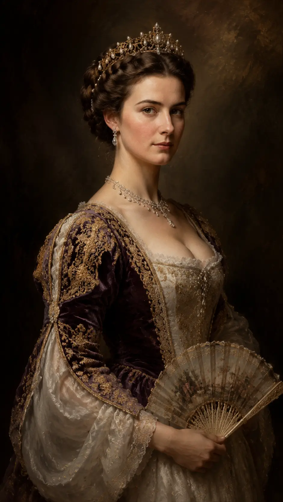 Renaissance style portrait of a noble woman in rich silk attire