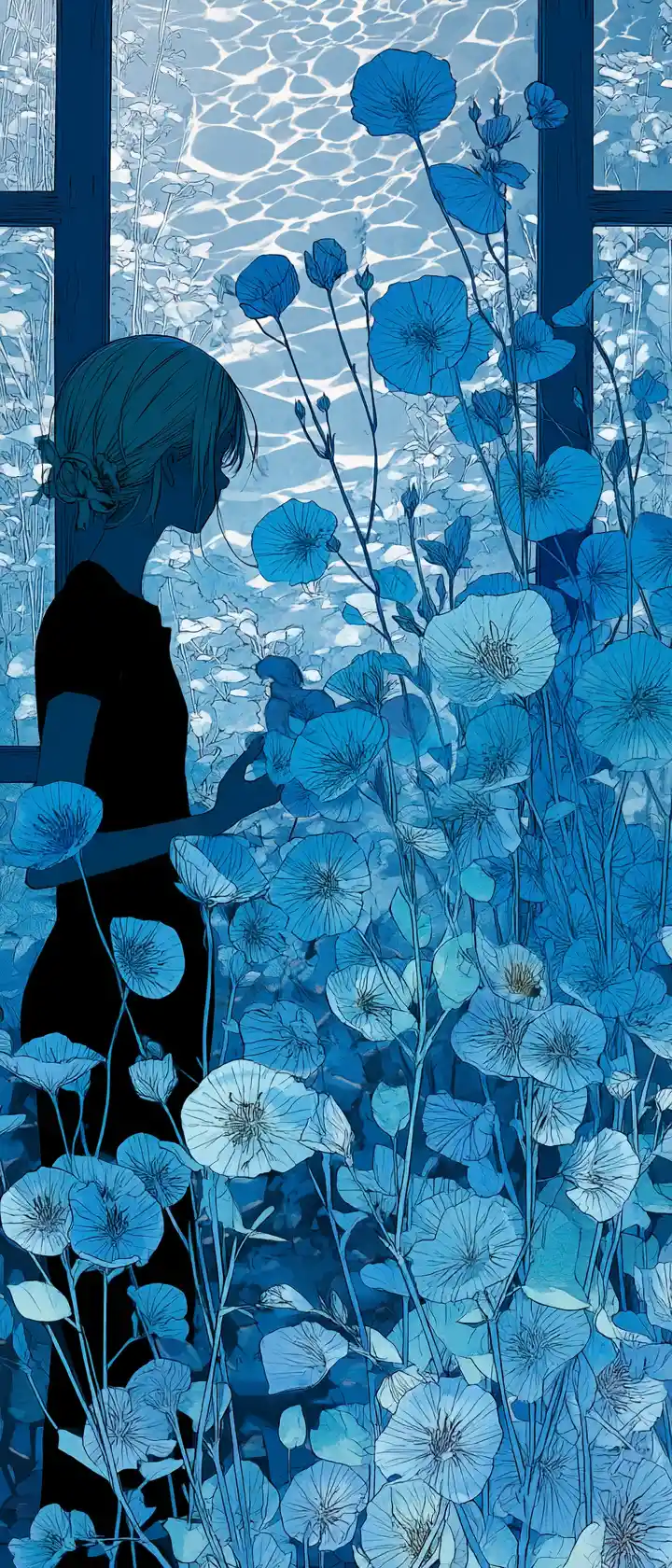 Anime florist surrounded by flowers showing tiny stories