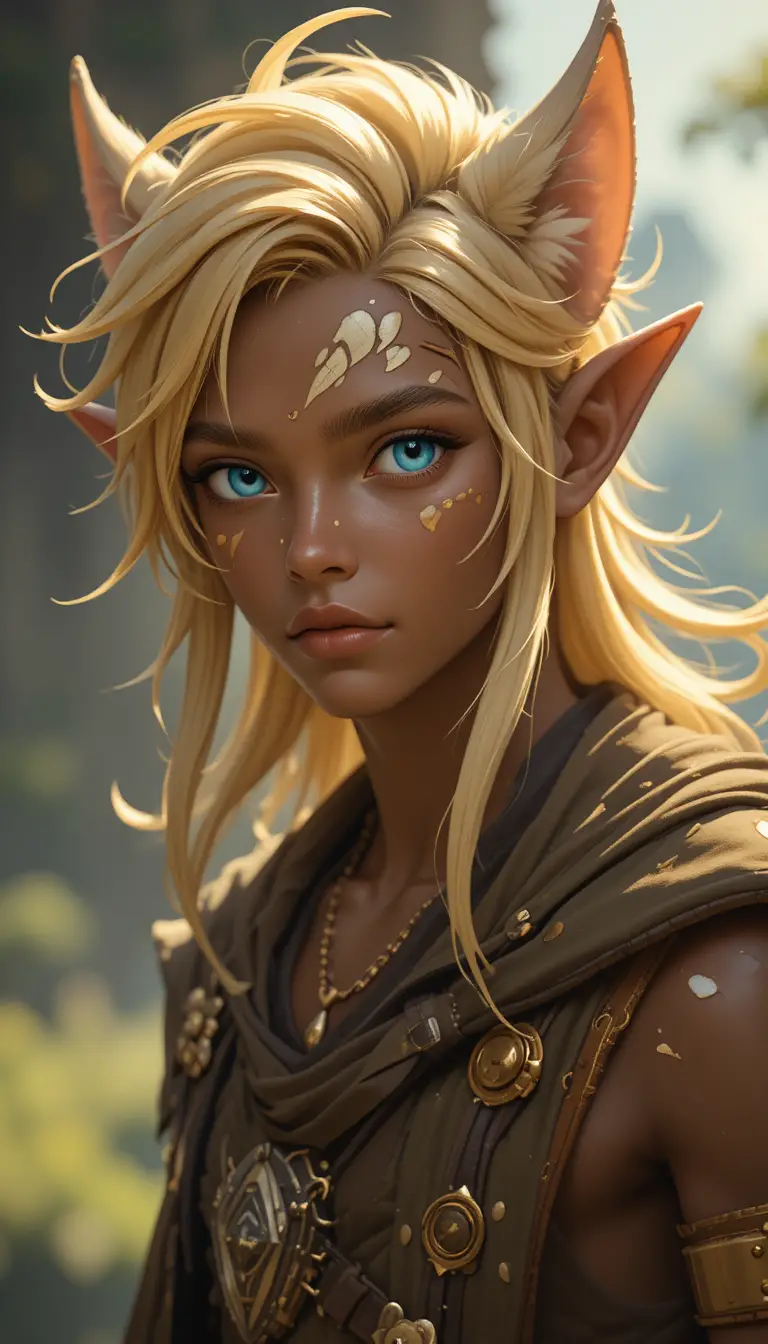 Young ecaflip demigod boy with golden eyes and tail