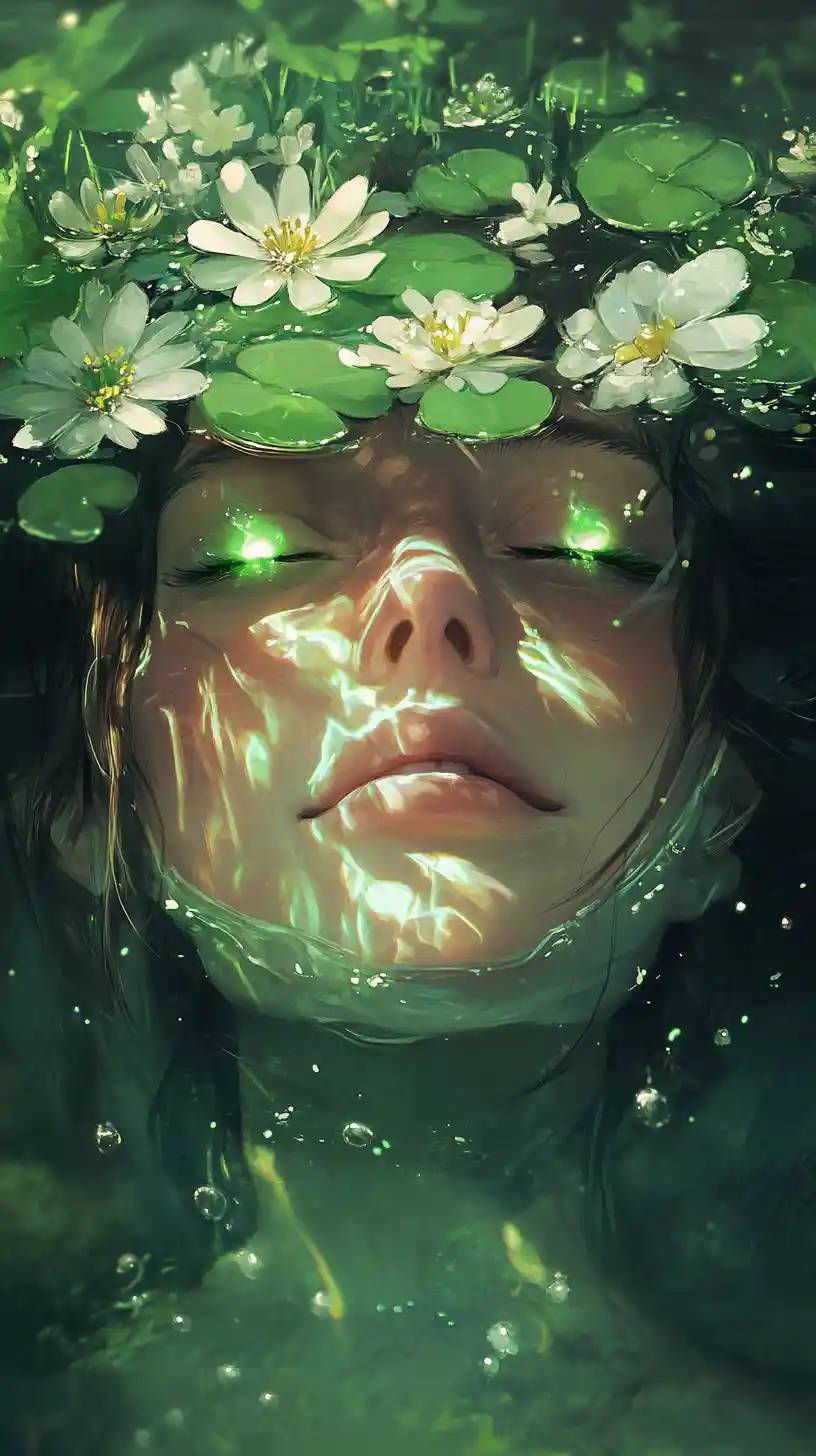 Lächelnder Käfer mit grünen Augen und Wasser – Illustration