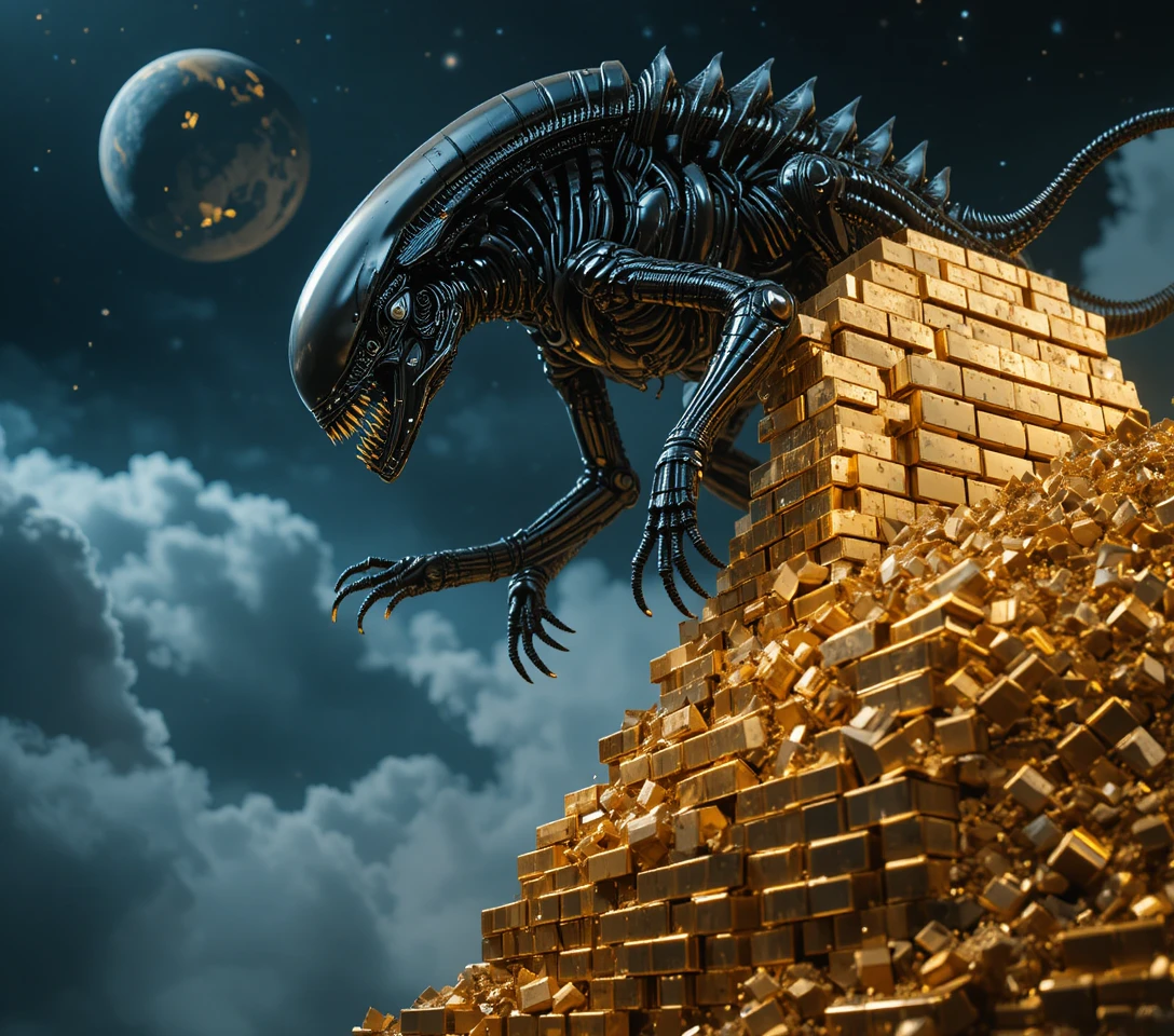 Alien creature gripping fragile earth in dark space