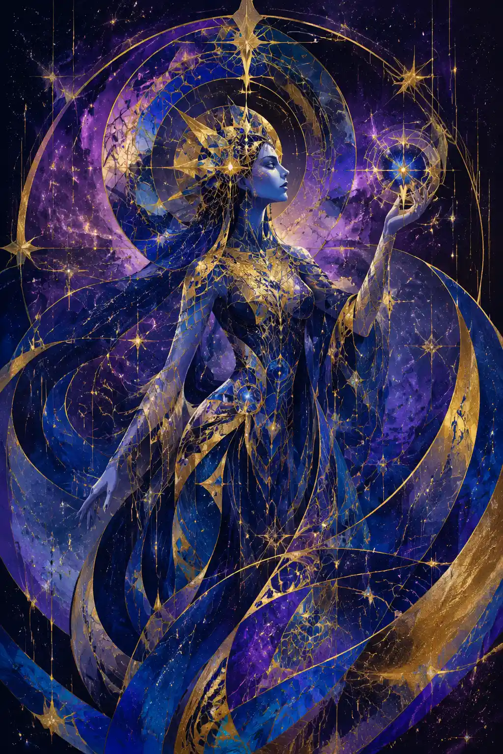 Abstract Sorceress Formed From Luminous Cosmic Geometry