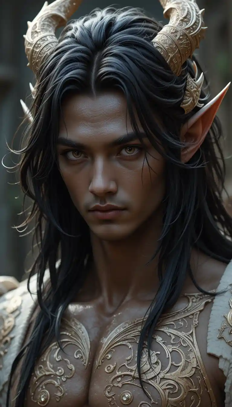 Fantasy man with dragon lineage and dark eliatrope features