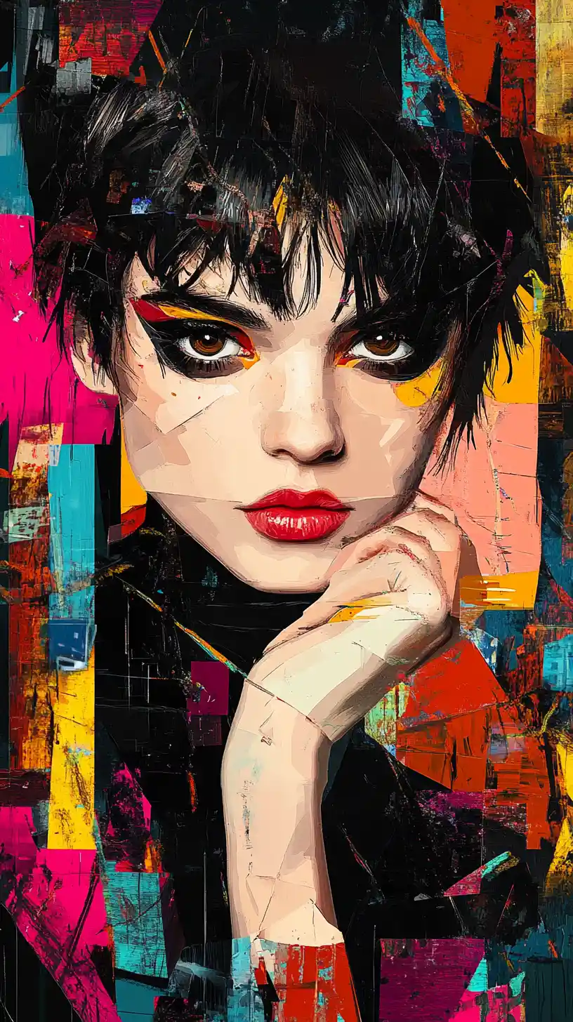 Color blocked pop art portrait of a confident woman