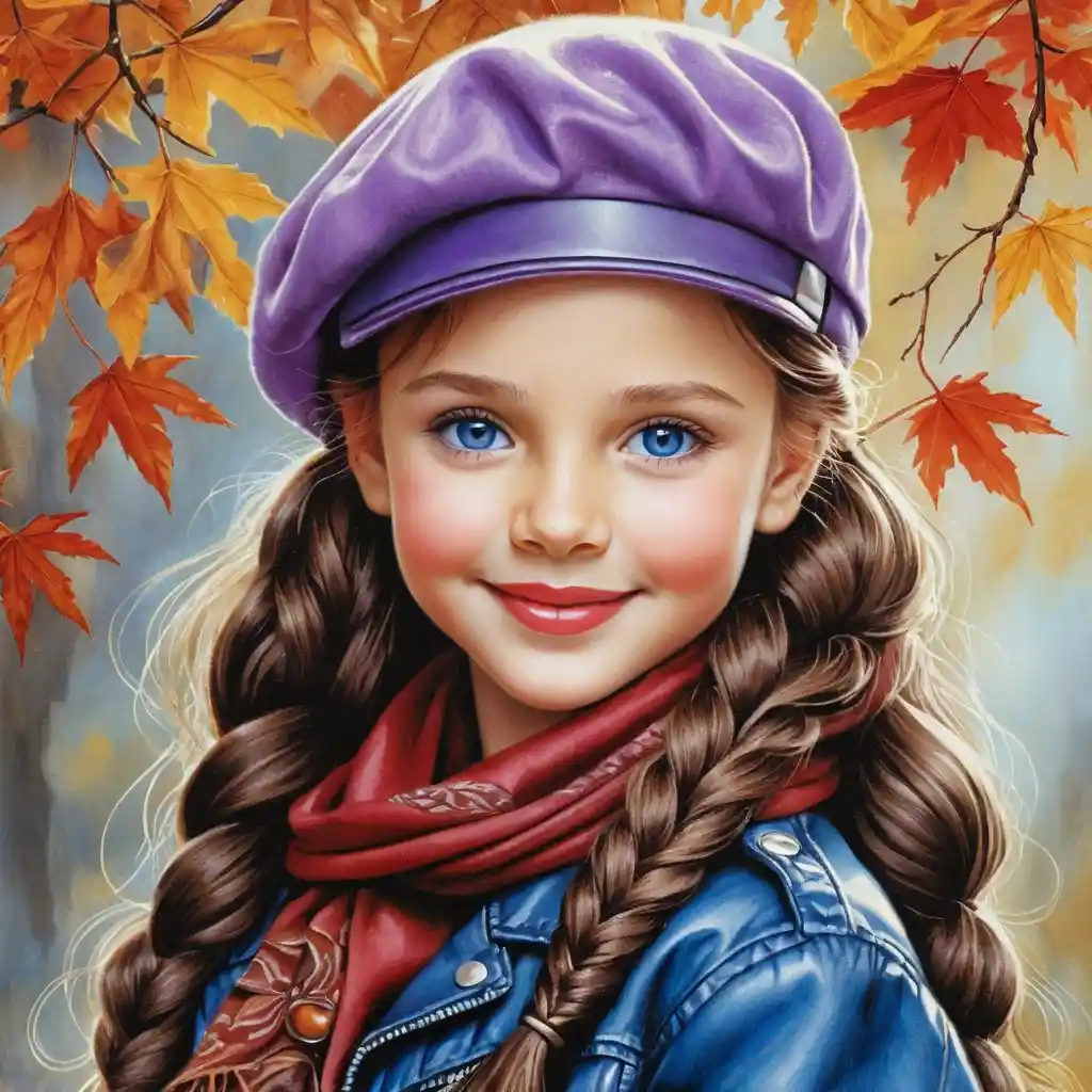 Smiling autumn girl with braid in lavender beret