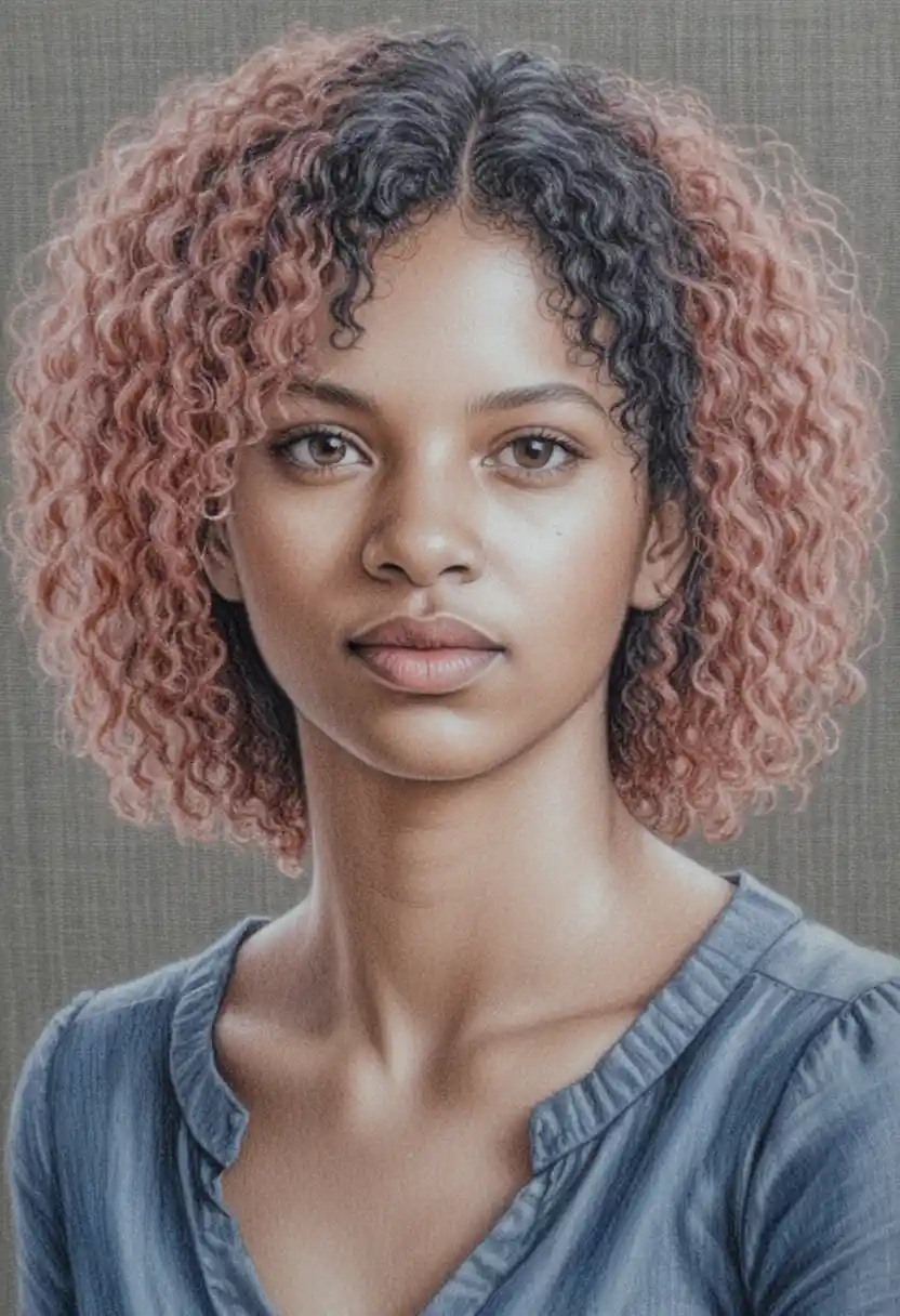 Warm portrait of a young black woman on textured canvas
