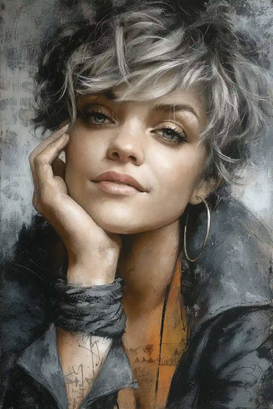 Expressive young woman portrait in muted three color tones