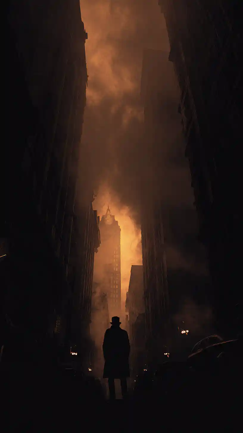 Determined figure from a city that never sees the sun