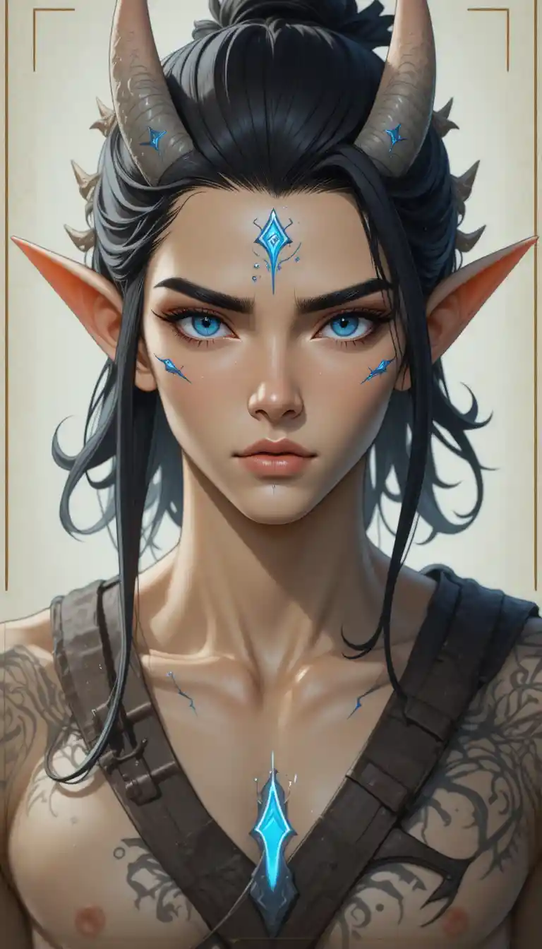 Fantasymann mit leuchtend blauen Augen und Geweihhörnern
