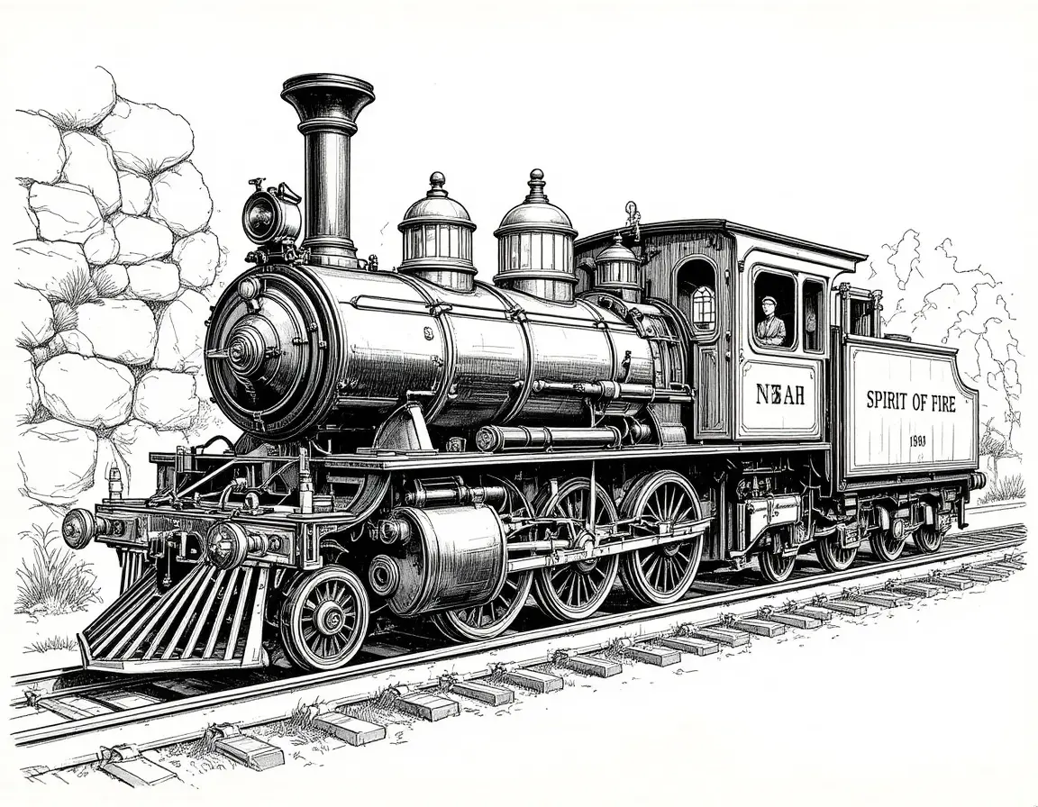 Vintage steam locomotive on tracks before a rocky wall