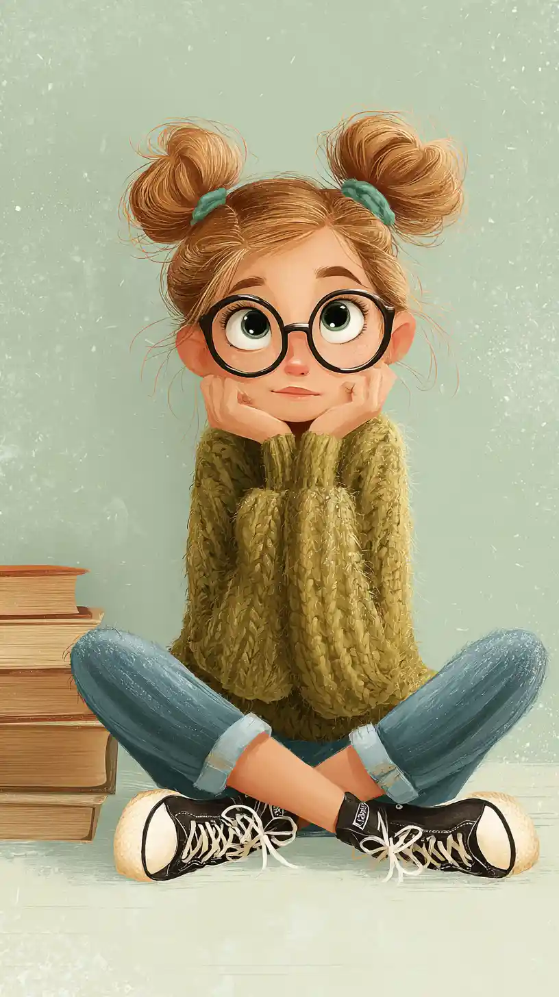 Thoughtful girl sitting cross legged in a cozy room