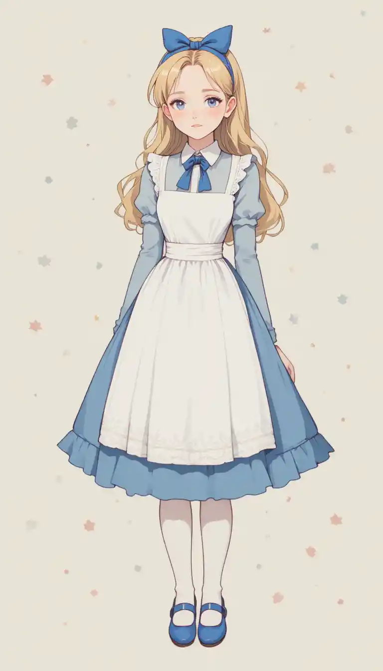 Young girl in blue dress with dreamy soft background