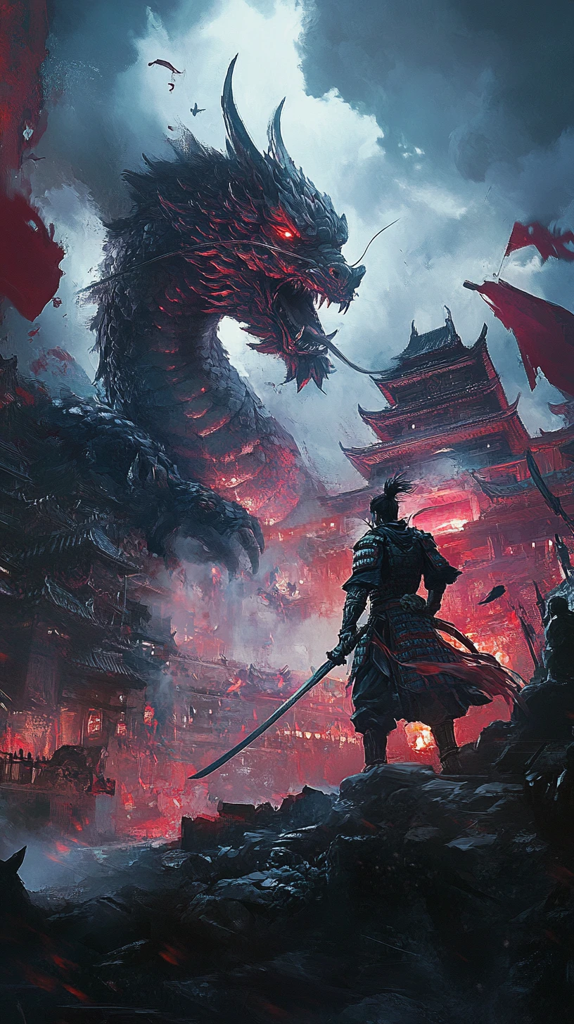 Heroic warriors and dark antiheroes in epic fantasy scene