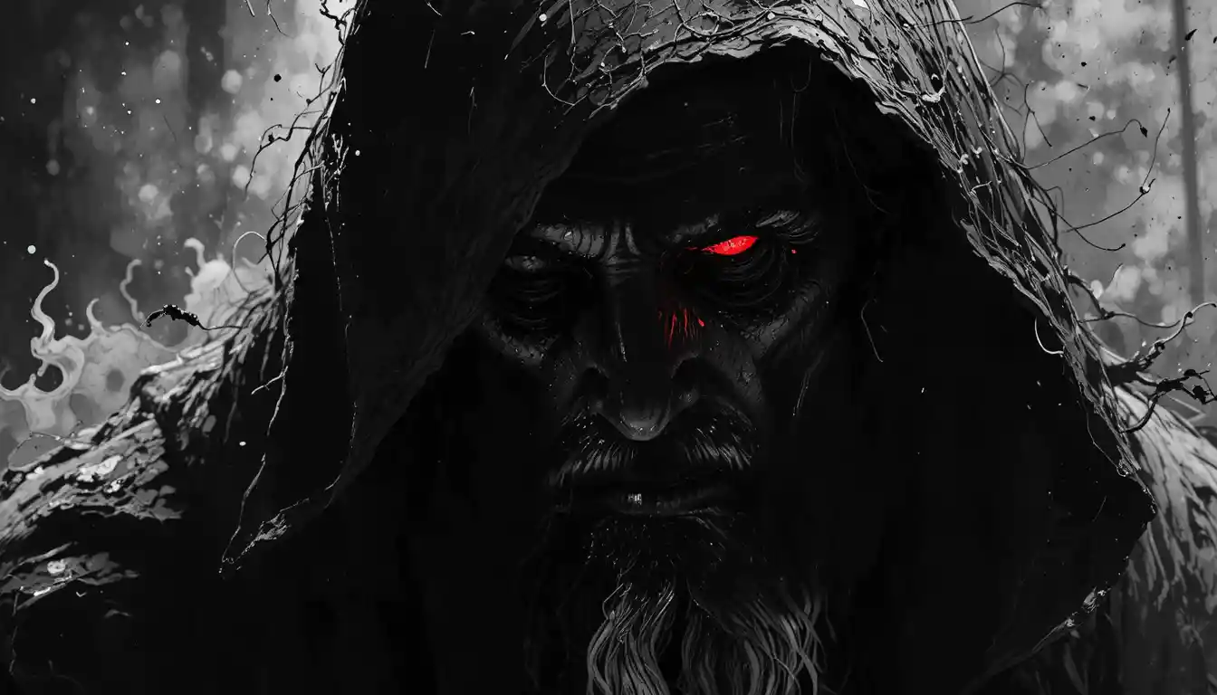 Mysterious Ancient Figure In High Contrast Noir Illustration