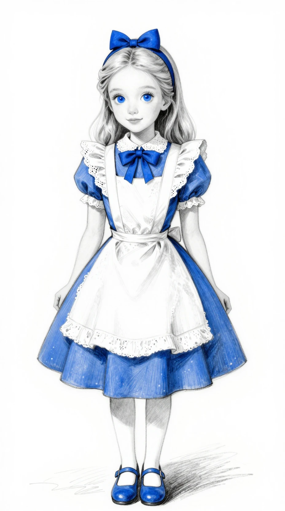 Whimsical Portrait Of A Young Blonde Girl In Blue And White