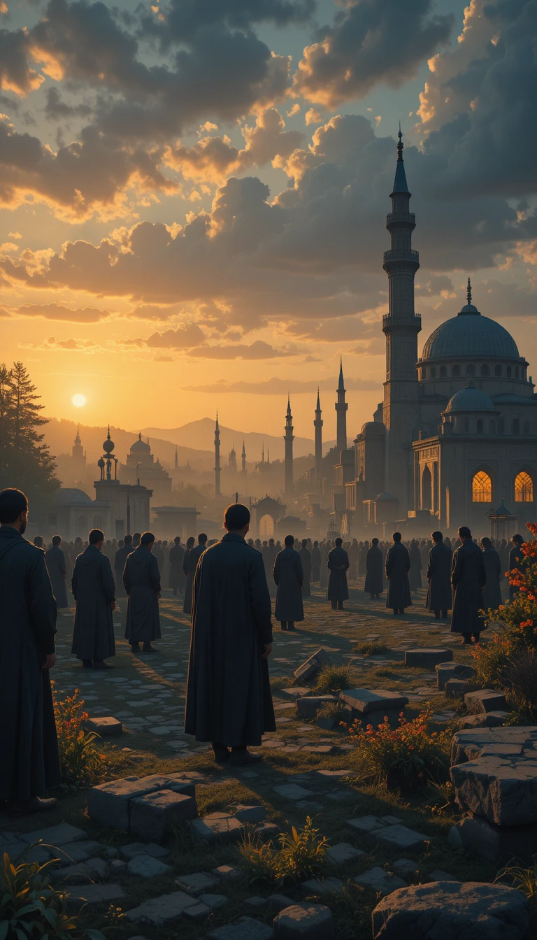 Companions Reflecting Quietly In A Sunset Graveyard