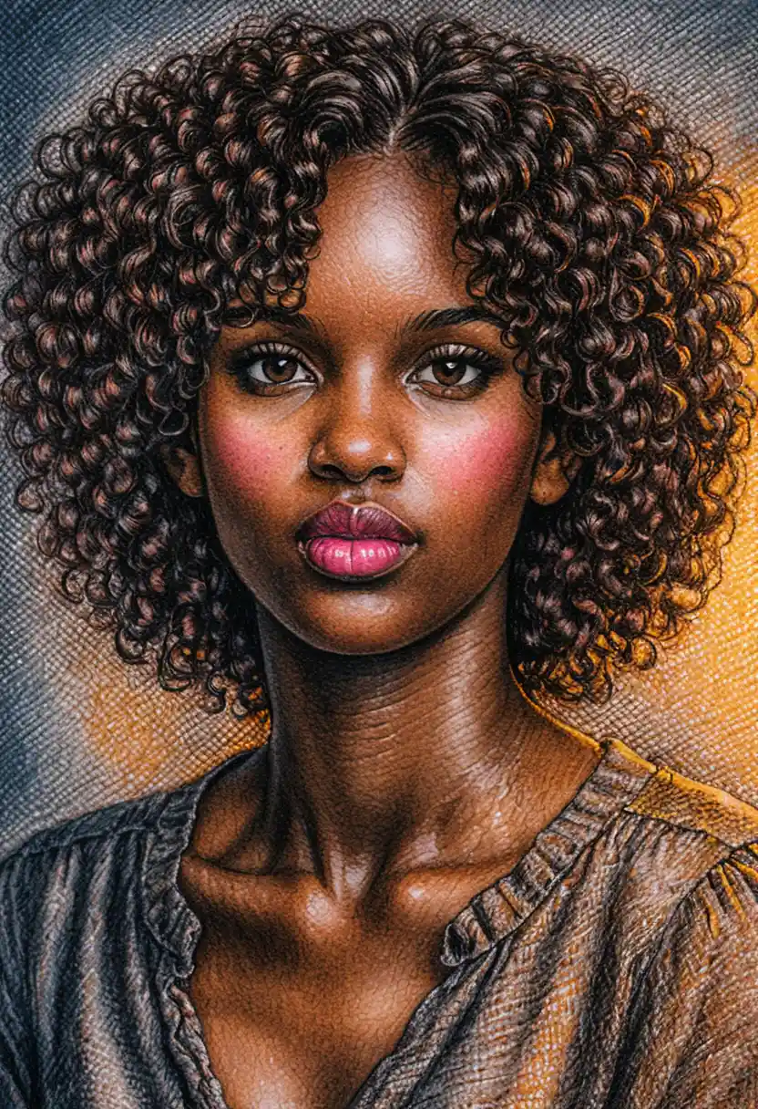 Color pencil portrait of a black woman with curly hair