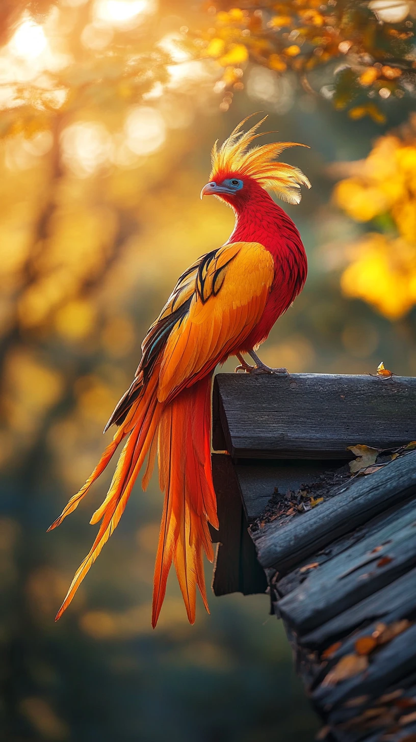 Phoenix rising from the ruins of a burned house