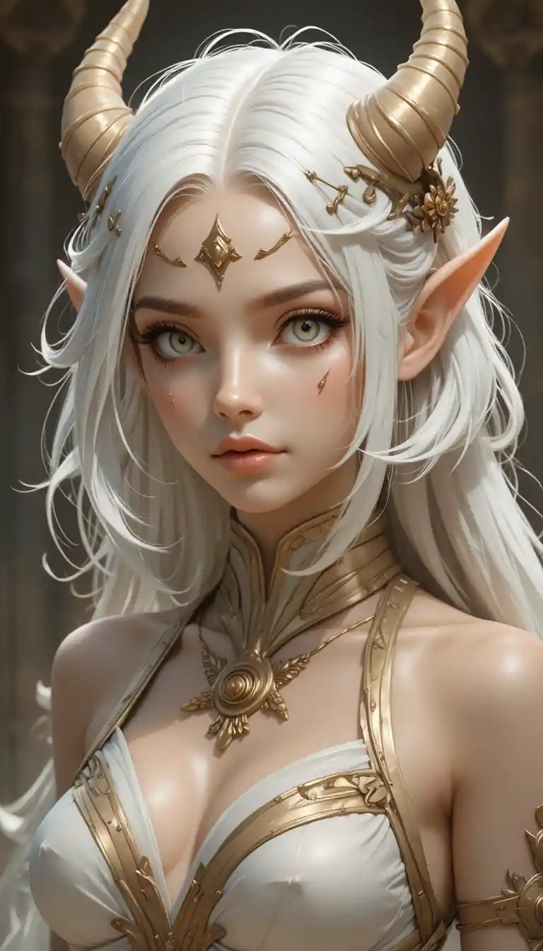 Fantasy woman with deer horns in the Wakfu inspired universe