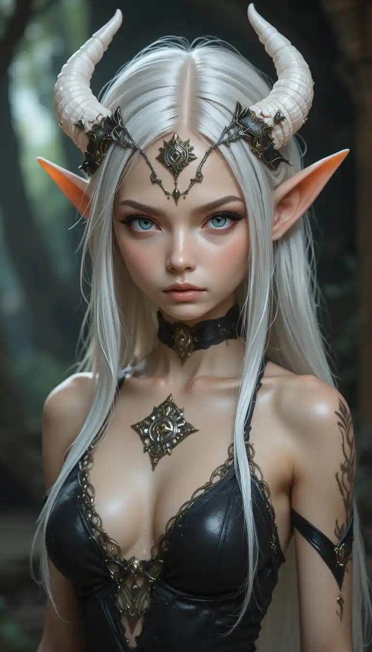 Pale teenage ghost girl with white hair in a fantasy world