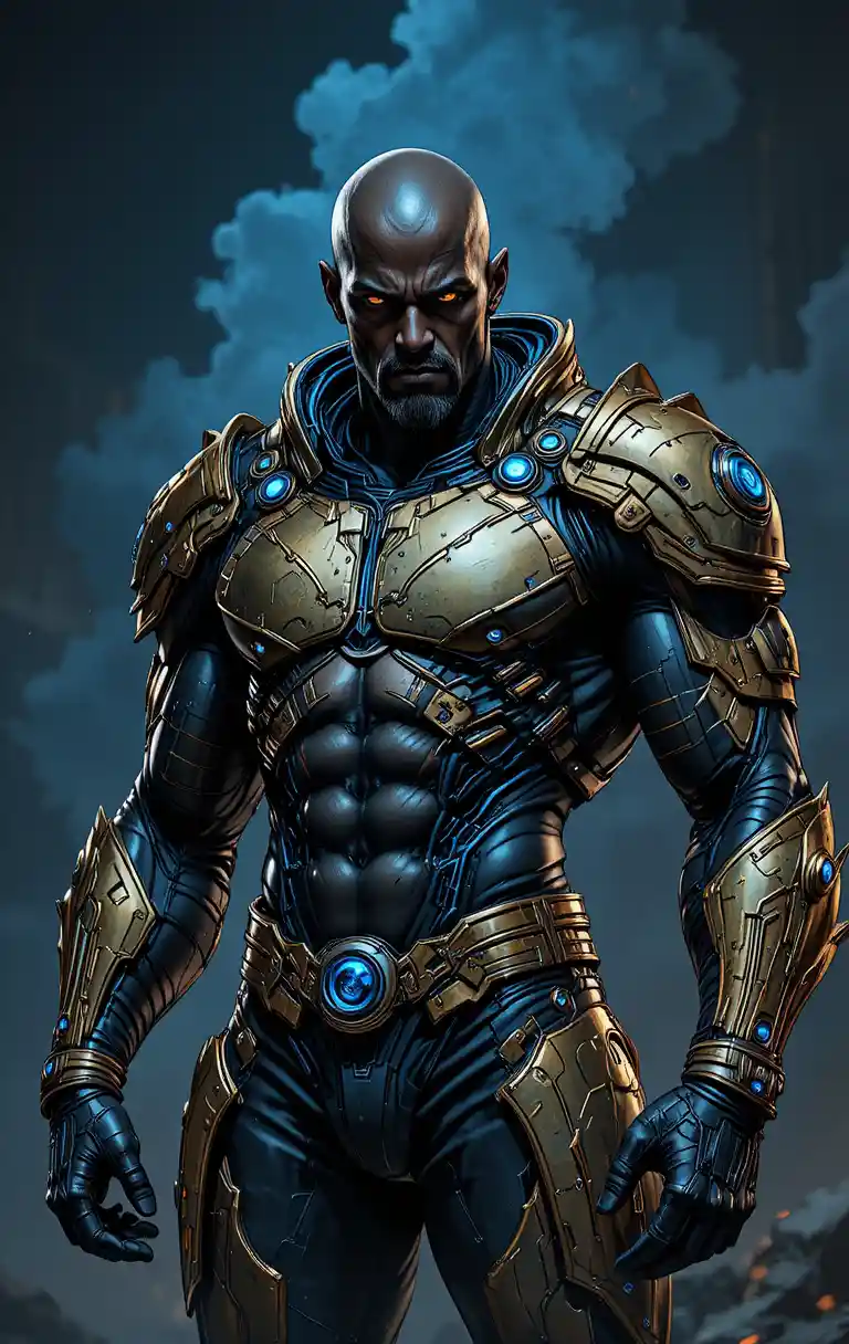 Futuristic armored warrior with glowing blue sci fi details