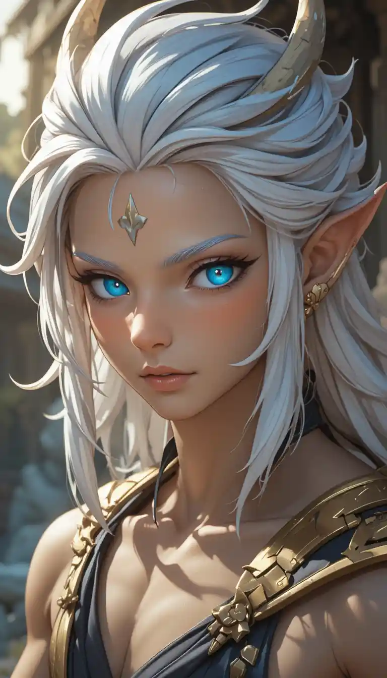 Blue eyed fantasy man with white medium length hair