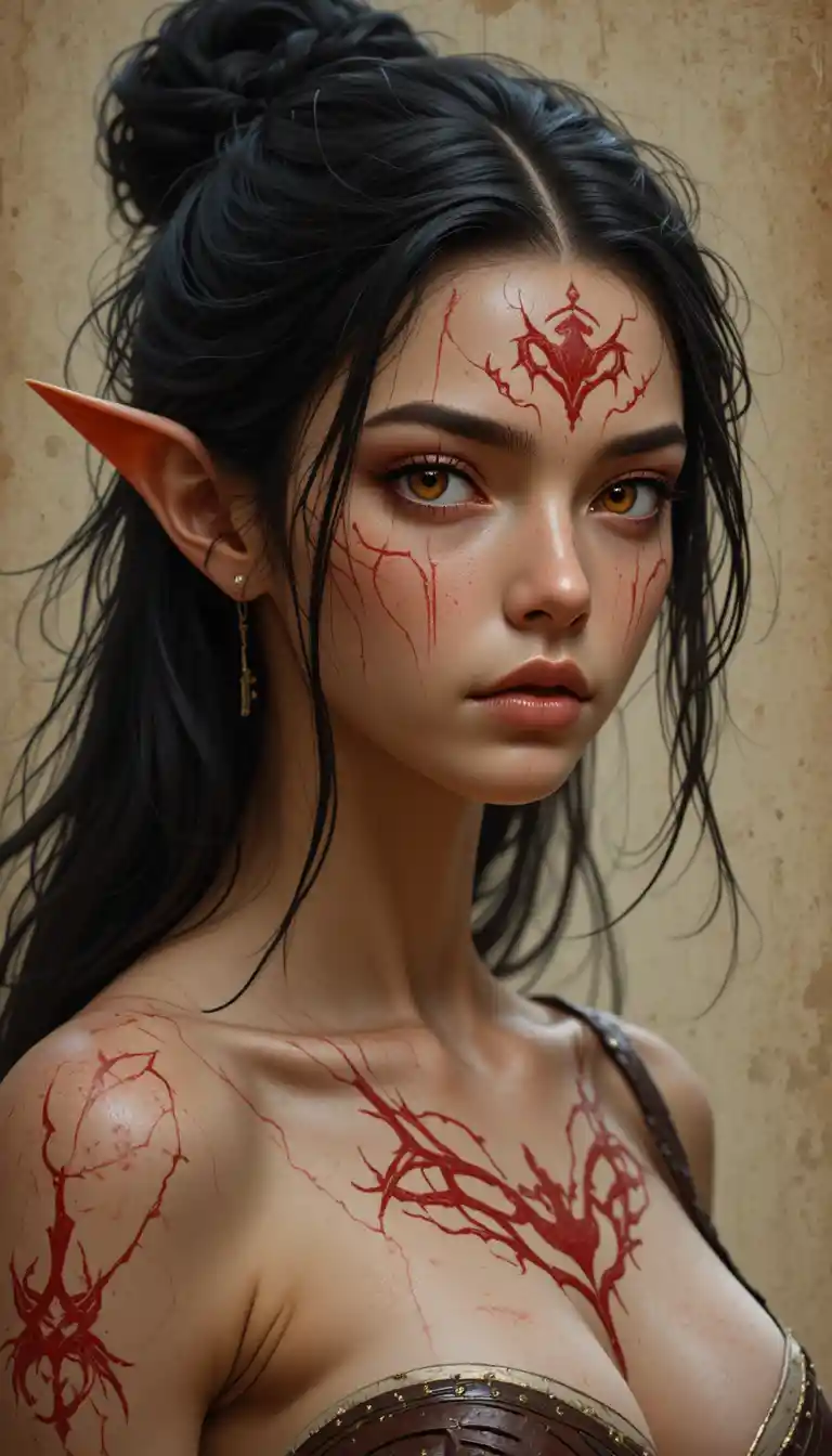 Muscular red eyed warrior woman in a fantasy world