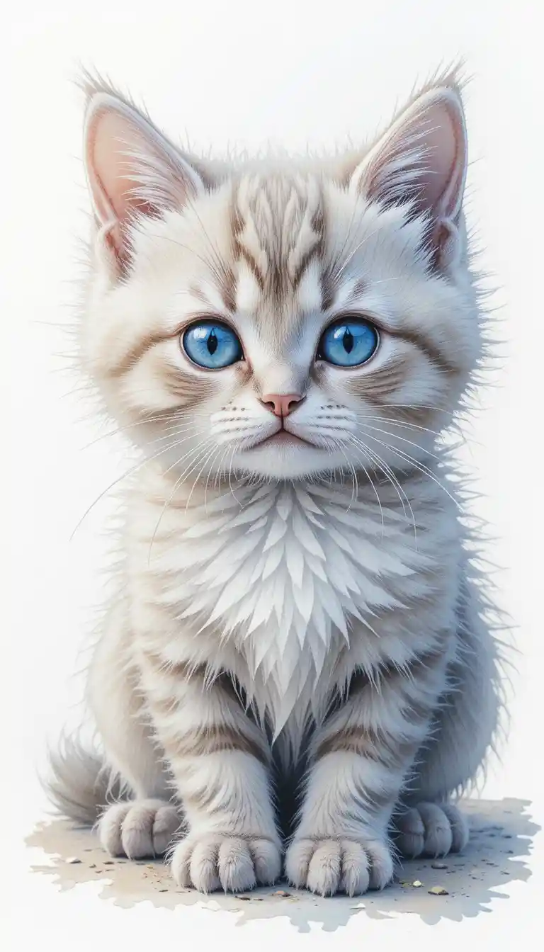 Blue eyed kitten portrait on a soft white background
