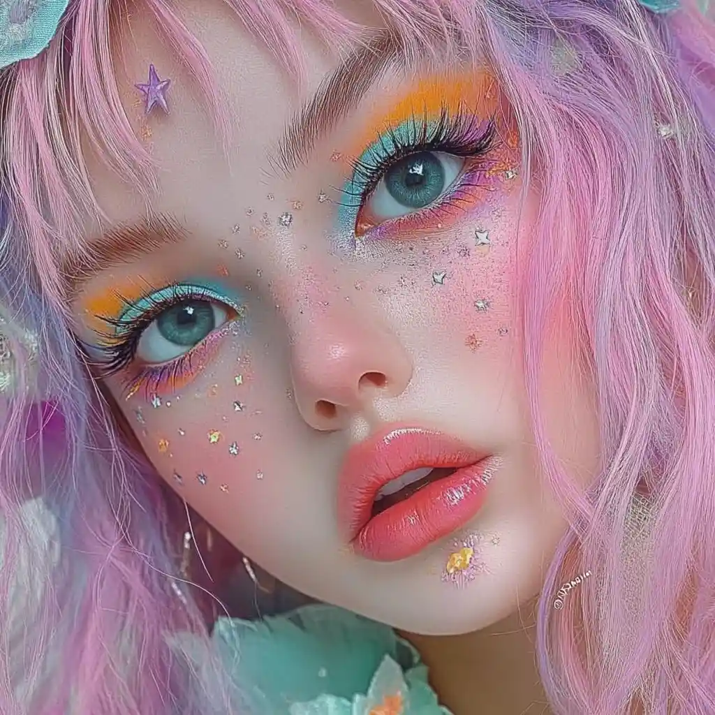 Verspielte Pastell-Fantasy-Frau im farbenfrohen Barockstil