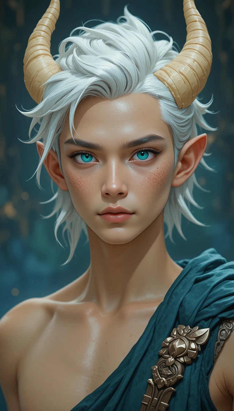 Young fantasy man with white hair and deer horns