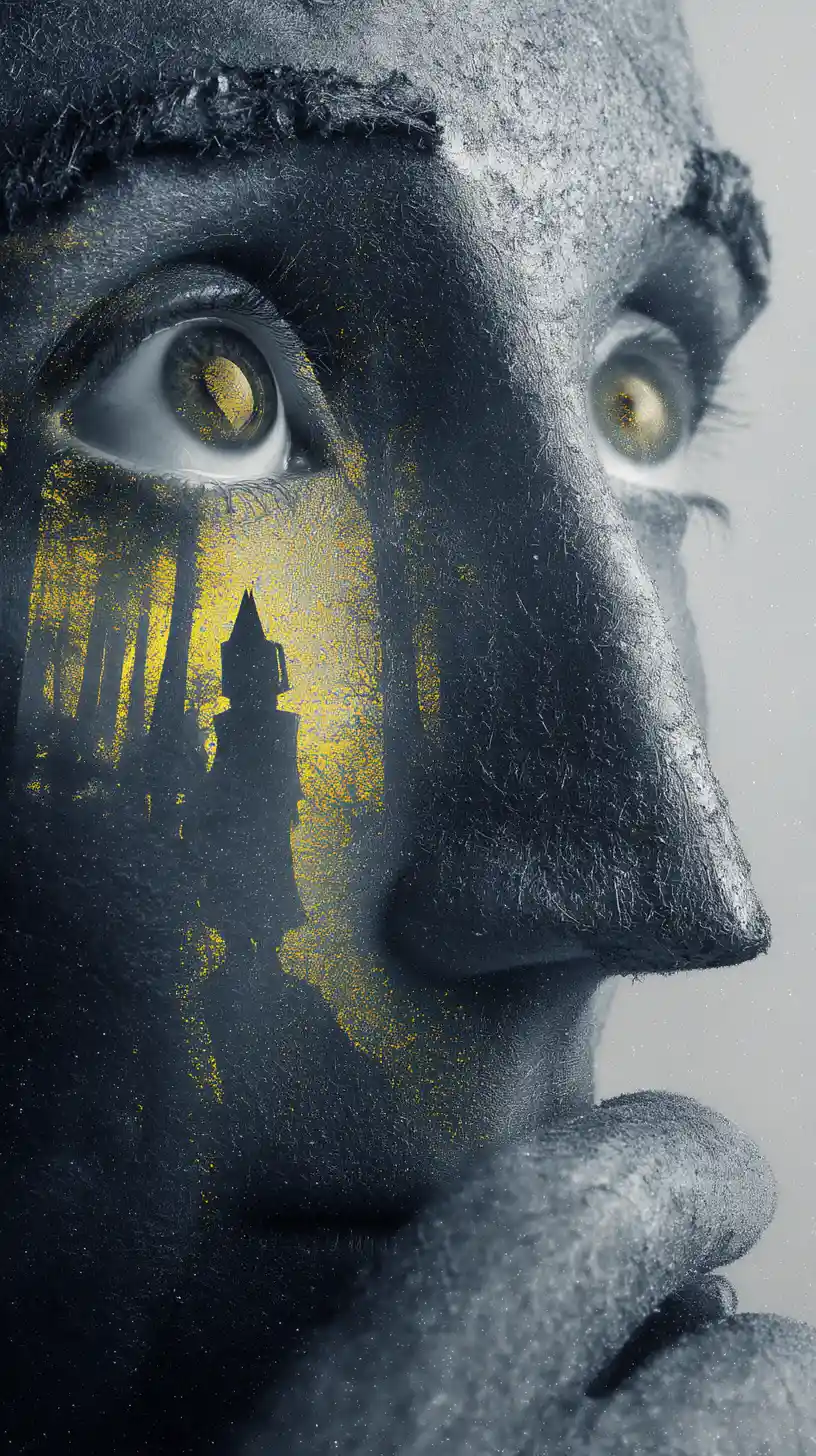 Dreamy double exposure portrait in a magical forest